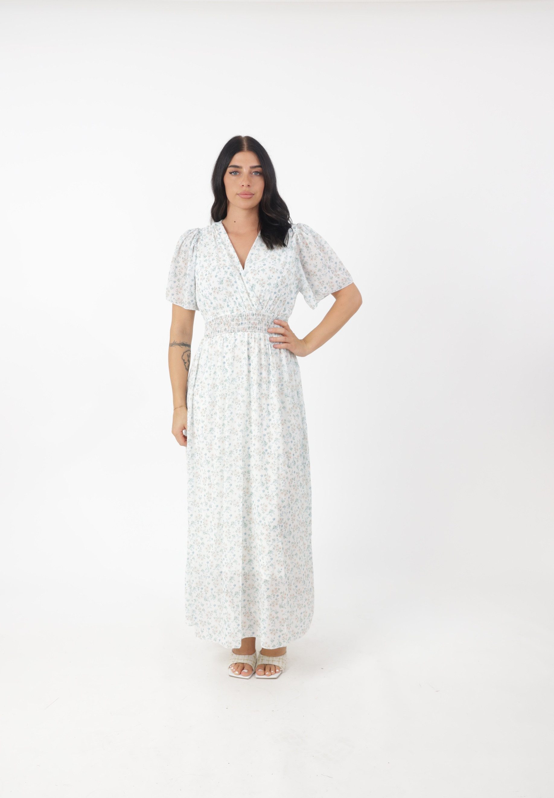 Elara Maxikleid — Damen Sommerkleid mit Blumenmuster, Hemdkragen & tailliertem Schnitt