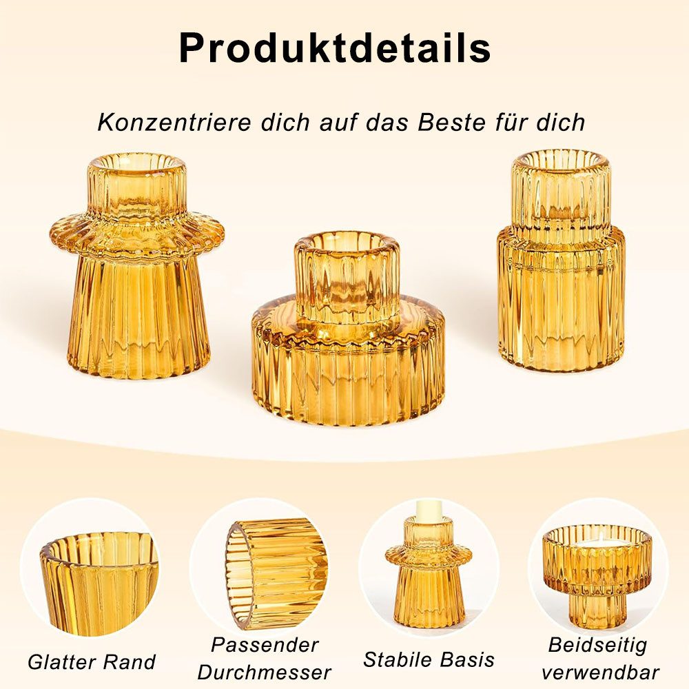 AFKSMILE Kerzenhalter 6er-Set Glas-Kerzenhalter, 2-in-1-Teelichthalter für Tischdekorationen, Doppelseitige Vintage-Kerzenhalter aus geripptem für Dinnerpartys – Bild 3 von 5