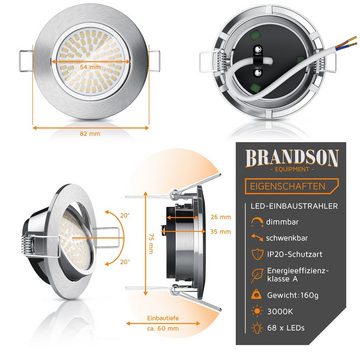 Brandson LED Einbaustrahler, Dimmfunktion; Schwenkmechanismus, LED fest integriert, Deckenspot mit Aluminium Rahmen, Warmweiß