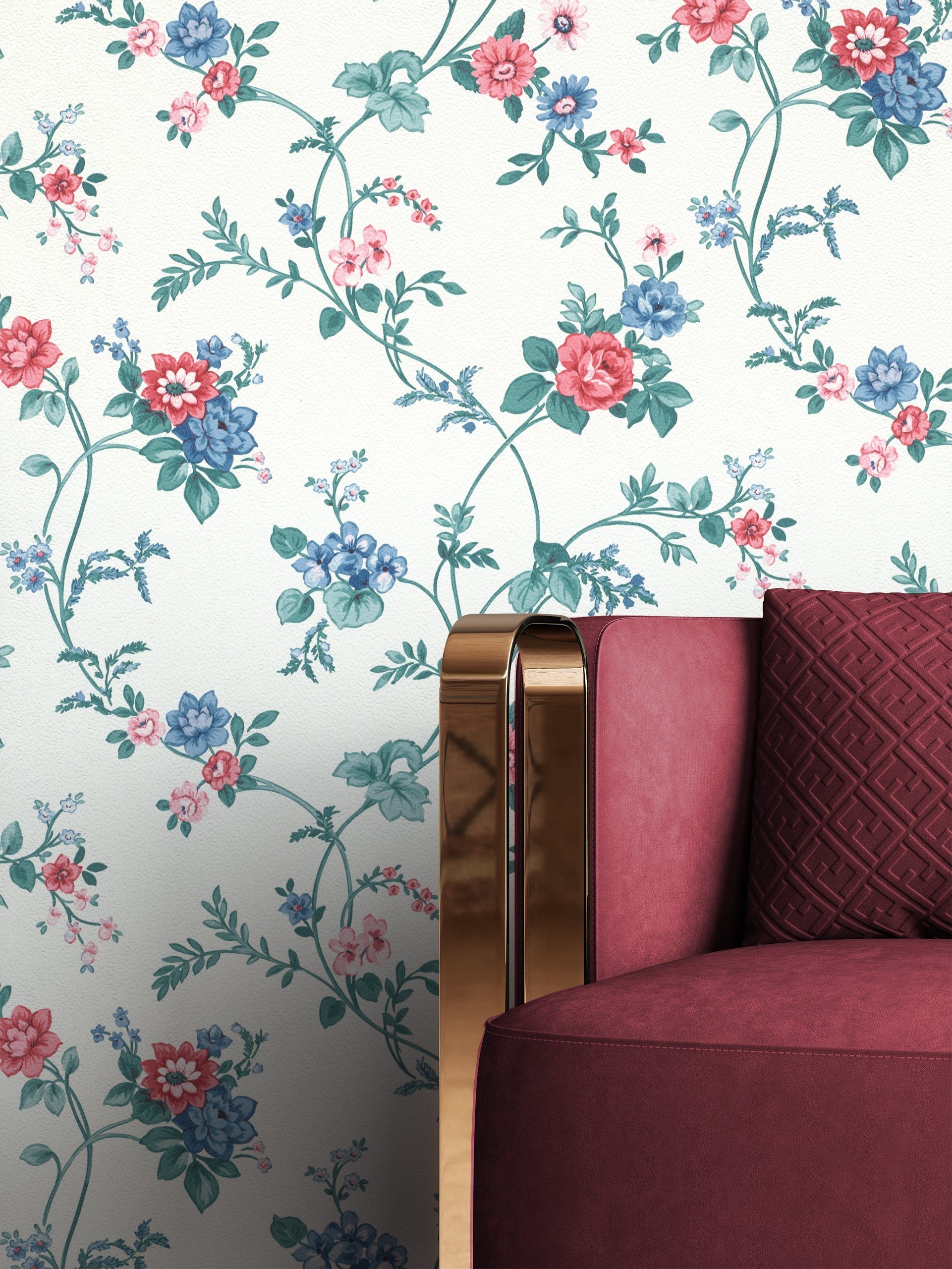 Newroom Vliestapete, Weiß Tapete Landhaus Blumen günstig online kaufen