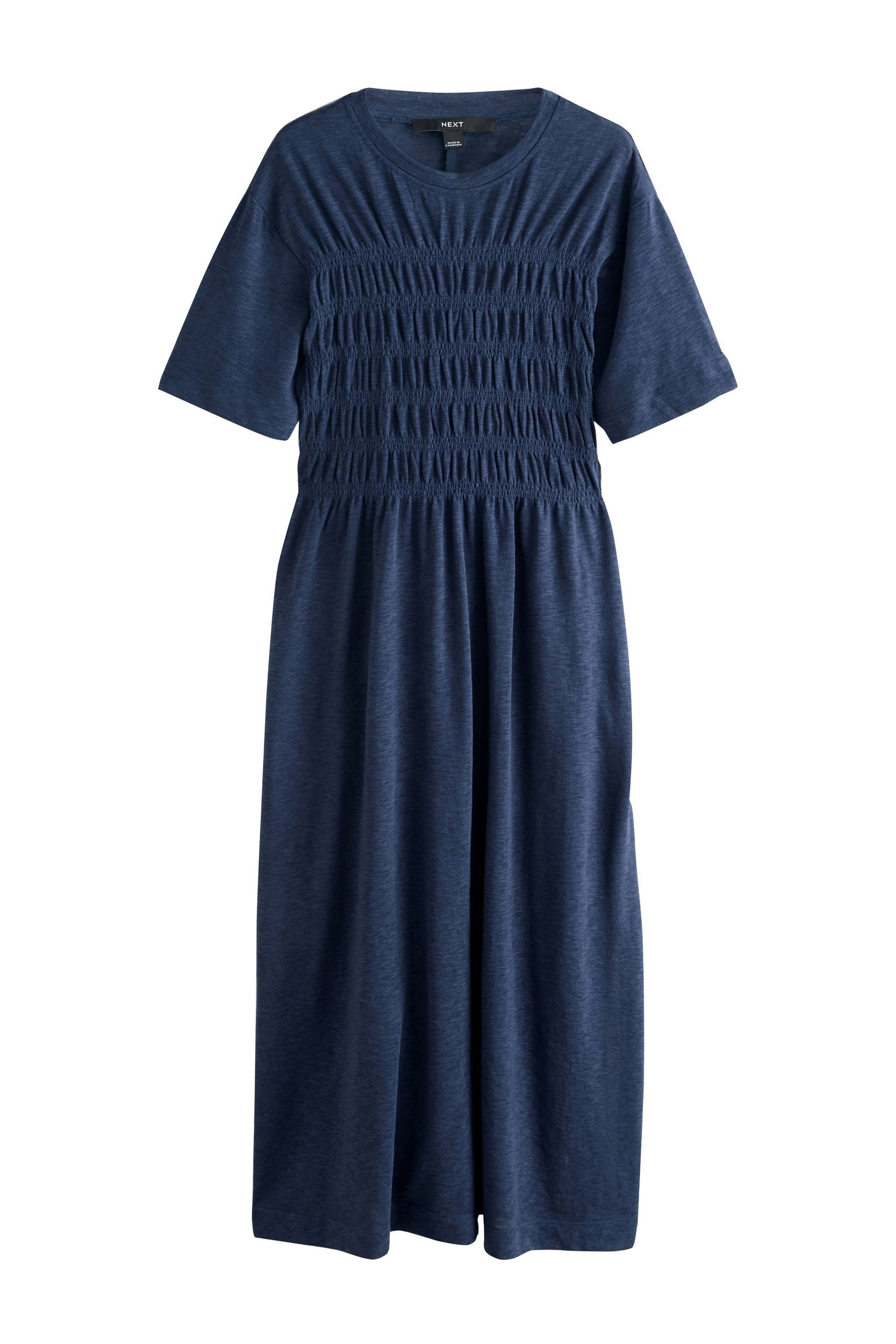 Next Midikleid Gerafftes T-Shirt-Midikleid mit kurzen Ärmeln (1-tlg)