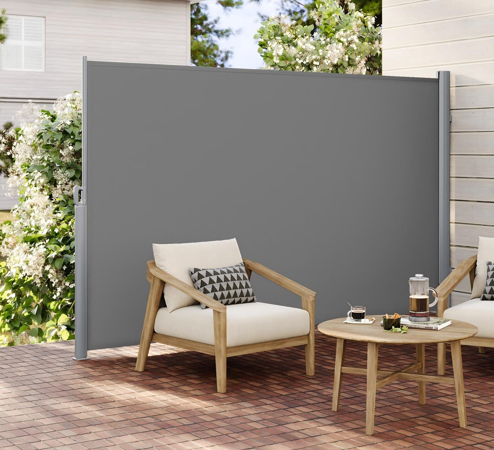 SONGMICS Seitenarmmarkise Alu, ausziehbar, Sichtschutz, balkon (inkl. Zubehörpaket & Anleitung) 280 g/m² Windschutz ausziehbar 200×350cm