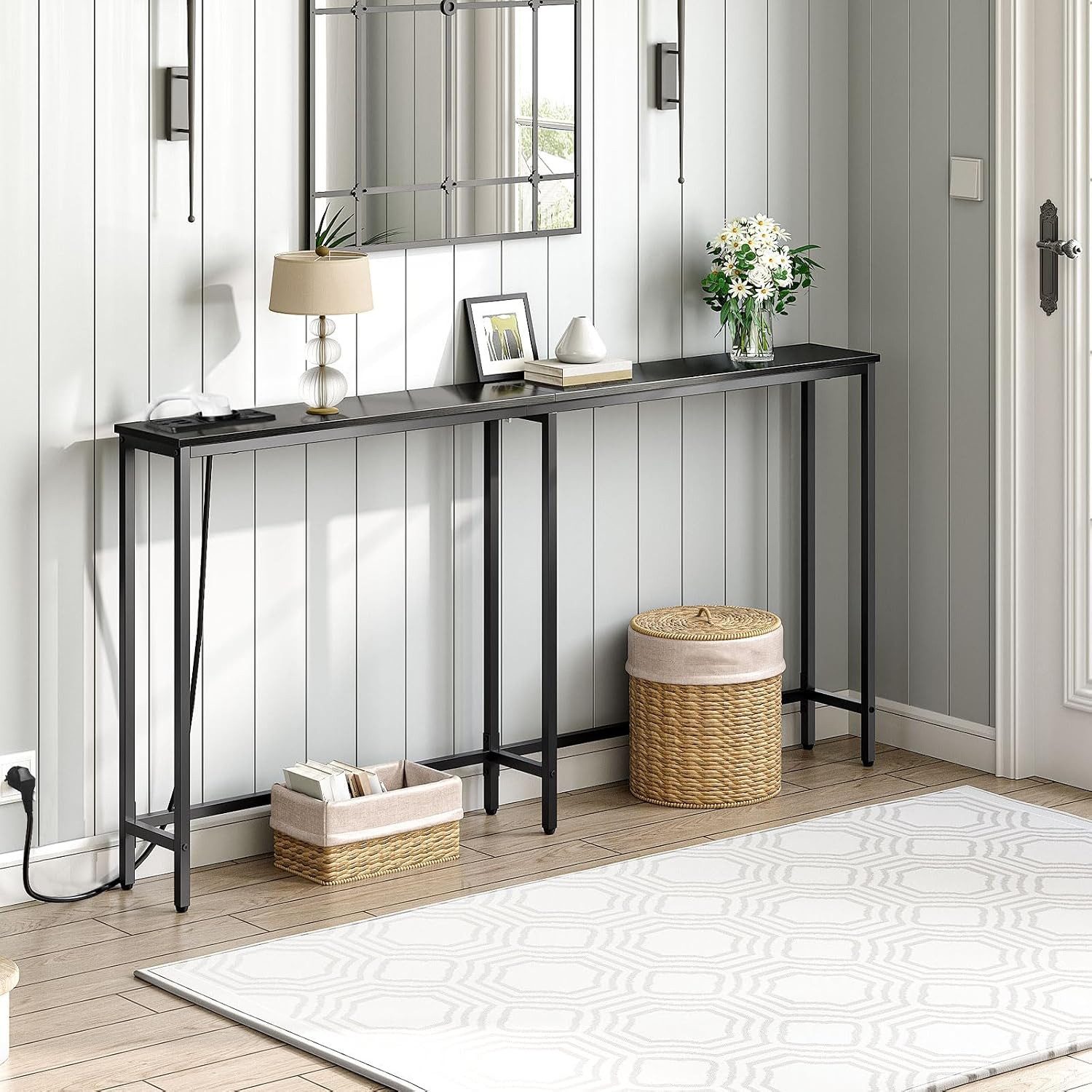 Hoobro Konsolentisch Sofatisch180 cm schmal mit Steckdose & 2 USB-Anschlüssen – Bild 4 von 5