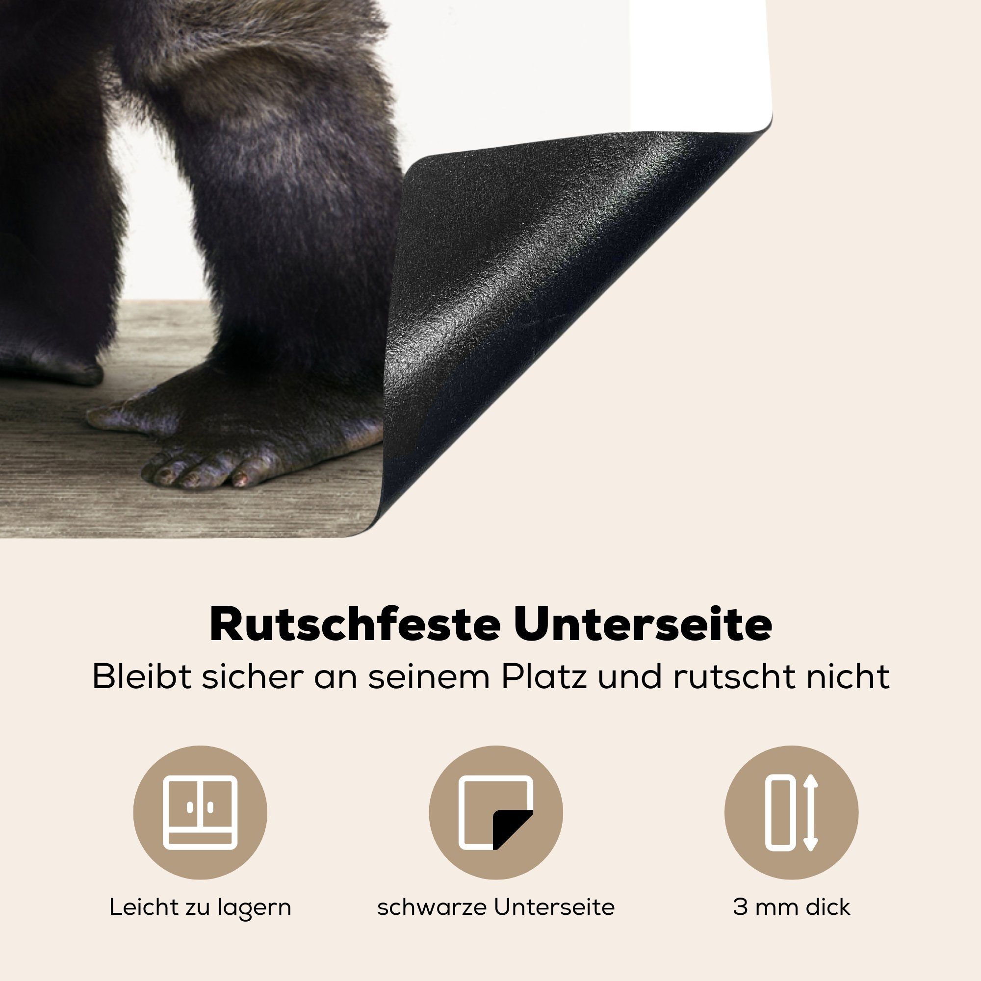 tlg), MuchoWow Affe, Vinyl, Gorilla küche Tier (1 Arbeitsplatte Herdblende-/Abdeckplatte für 78x78 cm, - Ceranfeldabdeckung, -