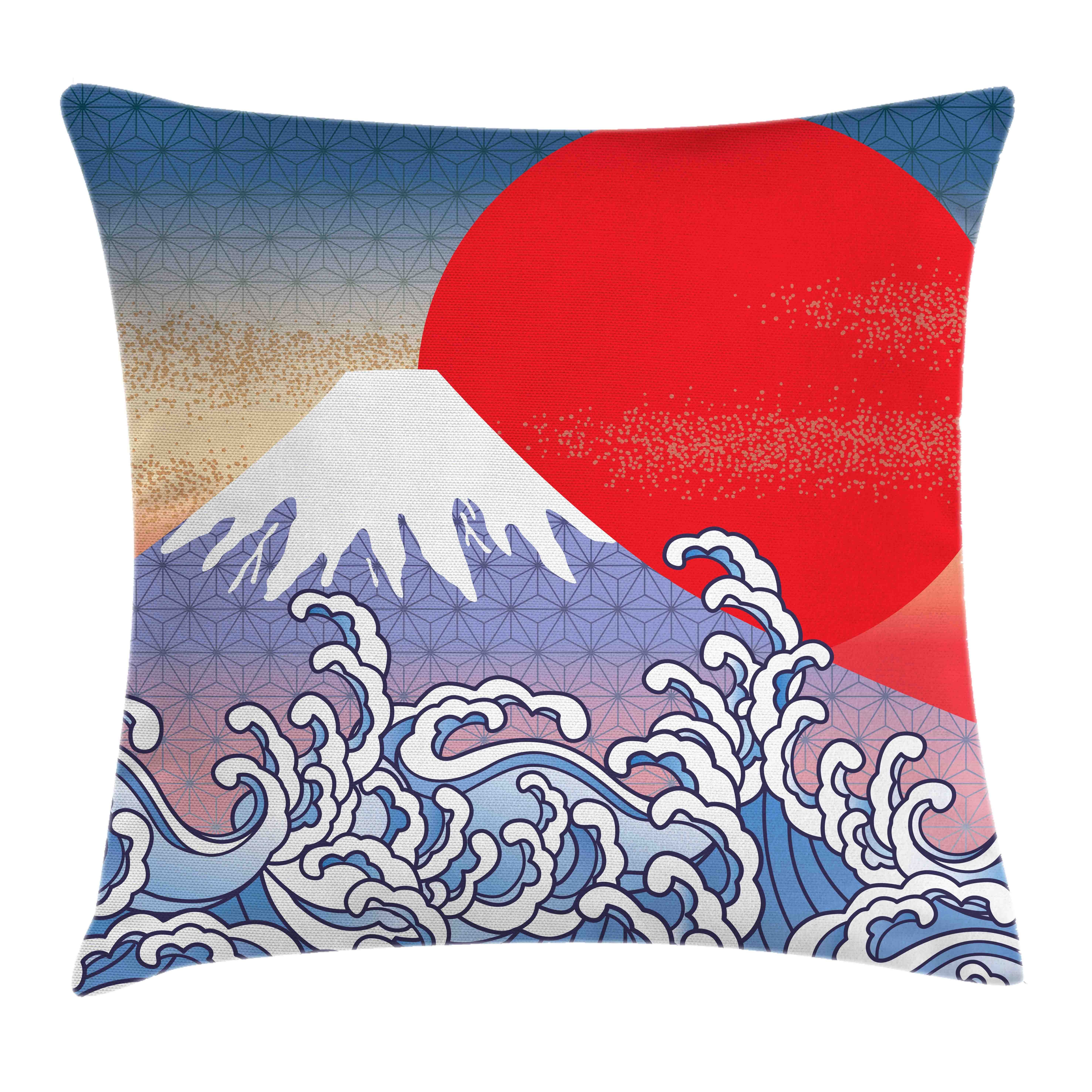 Klaren Farbfesten (1 mit Kanagawa-Welle Berg Abakuhaus Fuji Waschbar Kissenhülle Farben Beidseitiger mit Druck, Stück), Kissenbezüge Reißverschluss Japanische