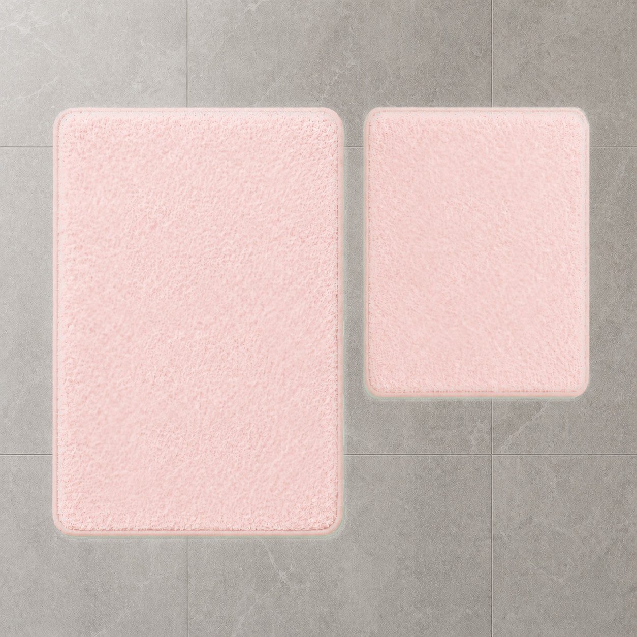 ROLFNERS Badematte 2 tlg Badezimmerteppich Badteppich Set Rosa, Weicher Flor, Rutschfest, Schnell Trocknend, Fußbodenheizungsgeeignet, 100 % Polyester, Florhöhe – Bild 2 von 2