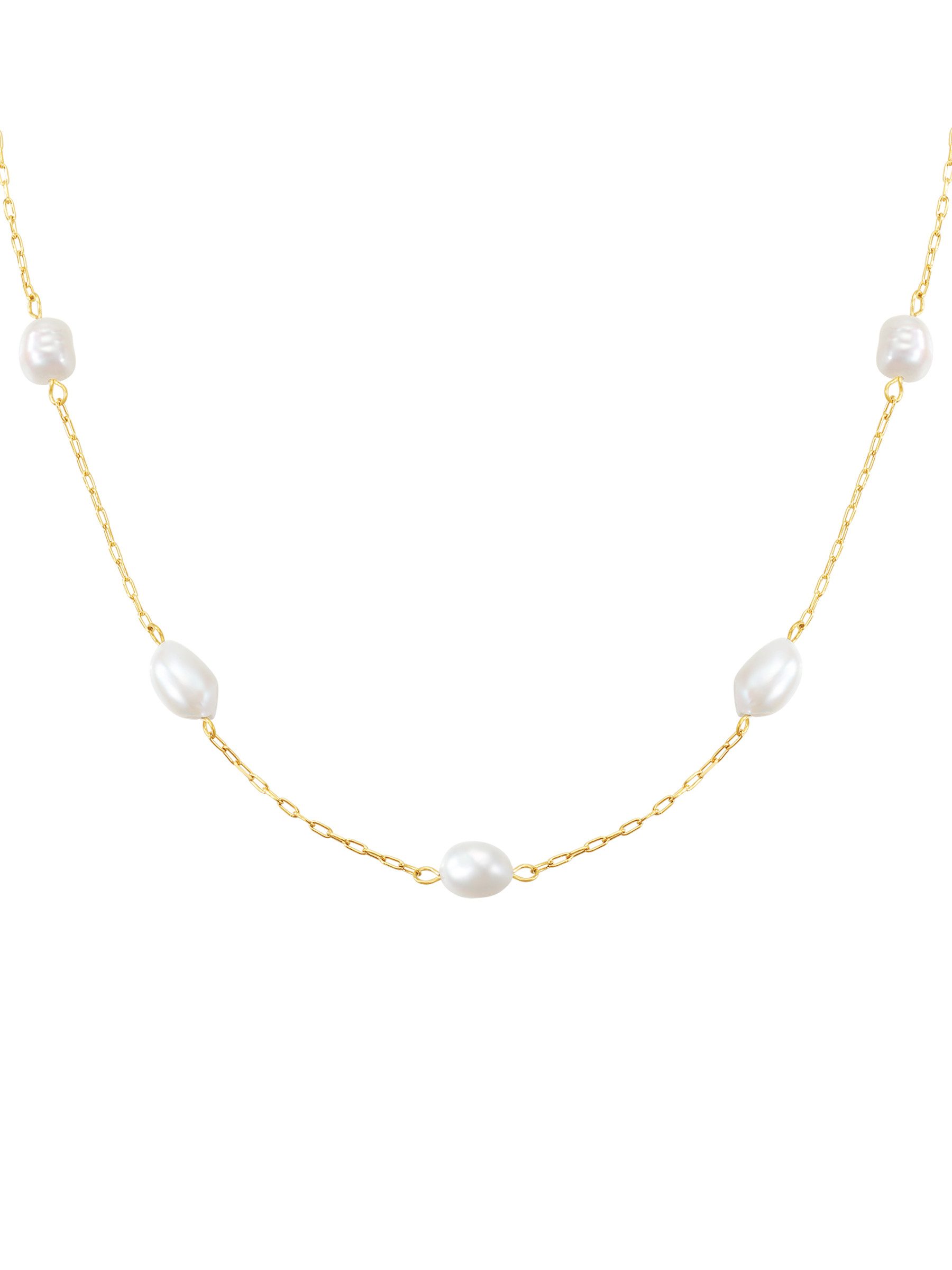 Hey Happiness Perlenkette – Filigranes Edelstahl Collier vergoldet mit Perlen, Brautschmuck & Damen Schmuck für Alltag & Abend
