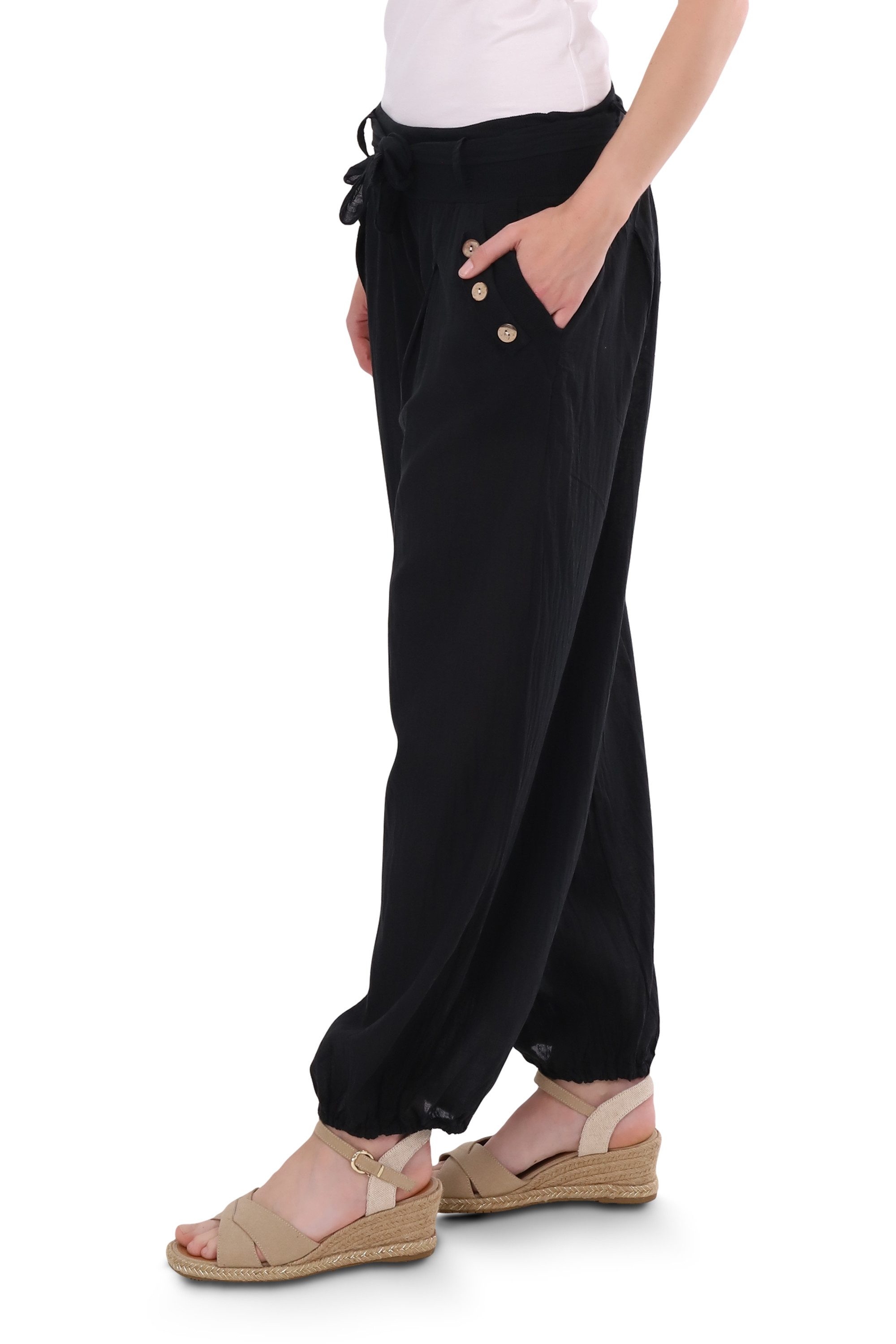 malito more than fashion Haremshose malito Damen Pumphose mit Bindegürtel 3418 Aladinhose Sommerhose mit elastischem Bund & Bindegürtel Einheitsgröße