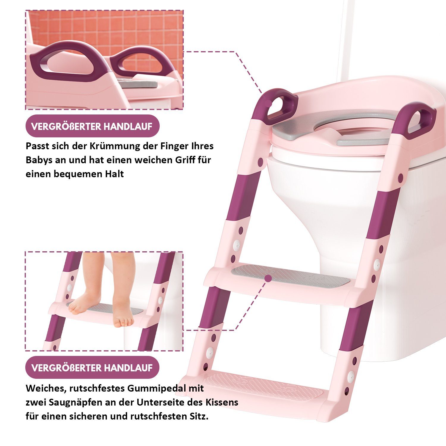 Töpfchen Lospitch Rose Kindertoilette Toilettentrainer Baby Töpfchentrainer Treppe Sitz mit WC