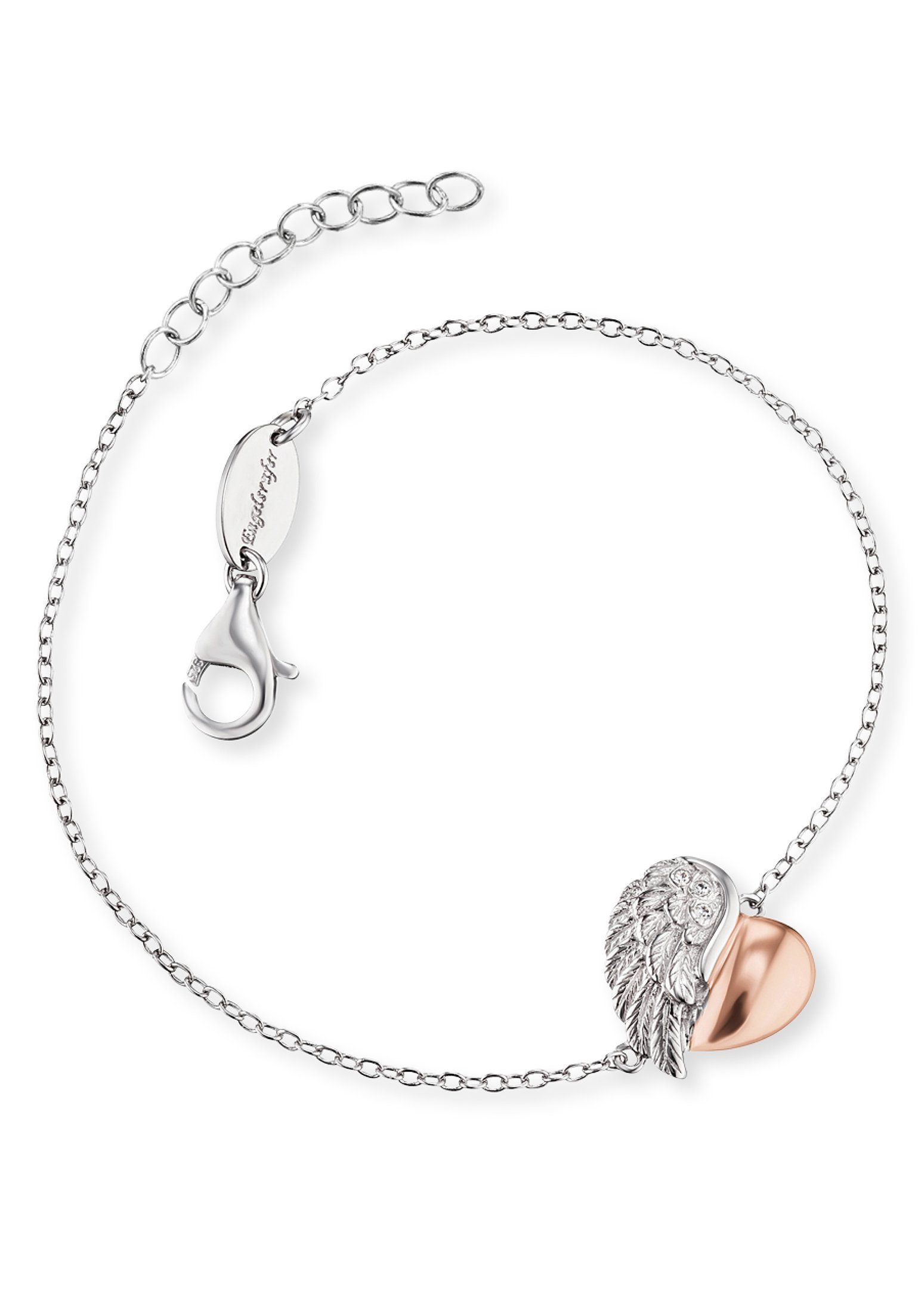 teilweise (synth), mit 925, Silber Engelsrufer Armband rhodiniertem vergoldet Zirkonia Herzflügel, Aus ERB-LILHEARTWING-BIR, roségoldfarben