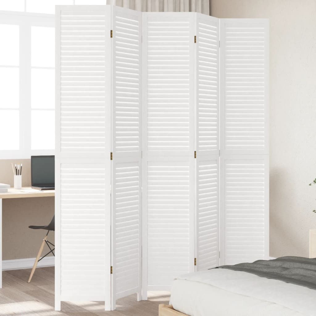 vidaXL Paravent 40 x 220 cm Paravent Spanische Wand Trennwand 5-tlg Raumteiler Weiß Ma