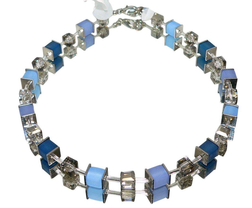 traumschmuck Kette ohne Anhänger 099c Halskette Würfel Polaris Glas blau hellblau silber, handgefertigt
