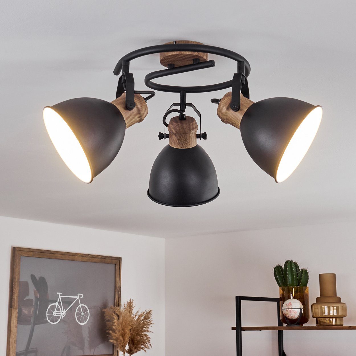 ohne Style dreh-/schwenkbar aus im »Verago« Deckenlampe Leuchtmittel, 3xE27, hofstein ØSchirm Industrial- 15cm, Deckenleuchte 28cm, schwarz/braun, Metall Höhe