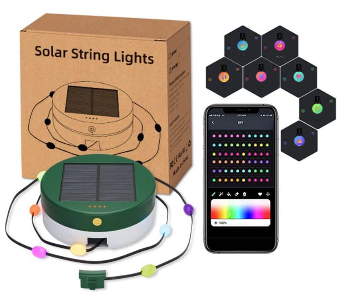 XDOVET LED-Lichterkette Tragbare Solar Lichterkette, Modi Aussen,RGB Solar 5M Camping, Multi LEDs Timer, Dimmbar, Lichterkette IP65 Lichterkette 33 Wetterfest
