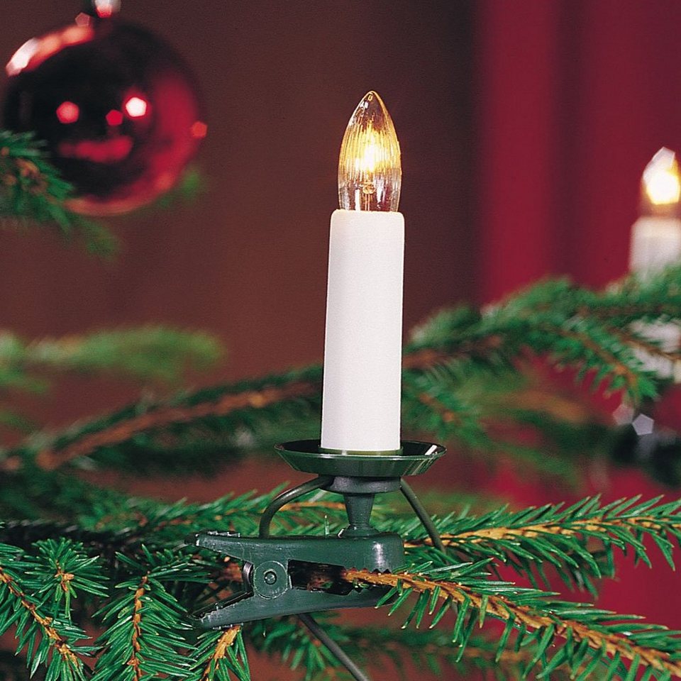 KONSTSMIDE LED-Christbaumkerzen Weihnachtsdeko, Christbaumschmuck, 25- flammig, LED Baumkette, Topbirnen, teilbarer Stecker, 25 warm weiße Dioden
