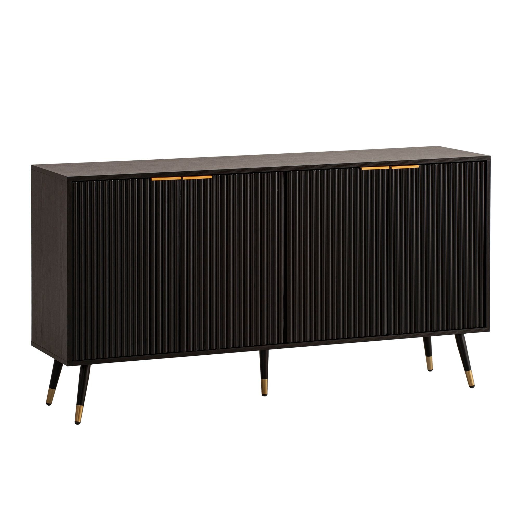 FINEBUY Sideboard FB104685 (150x81x39cm Anrichte, Schwarz Eiche-Dekor), Kommode Türen Standschrank, Hoher Kommodenschrank