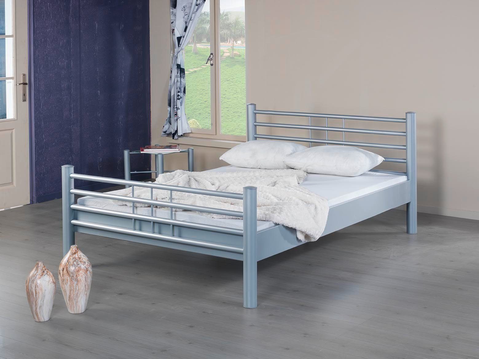 BedBox stabil Lea, dunkelgrau Metall langlebig, klassisches Metallbett und pulverbeschichtetes traumhaft Bett,