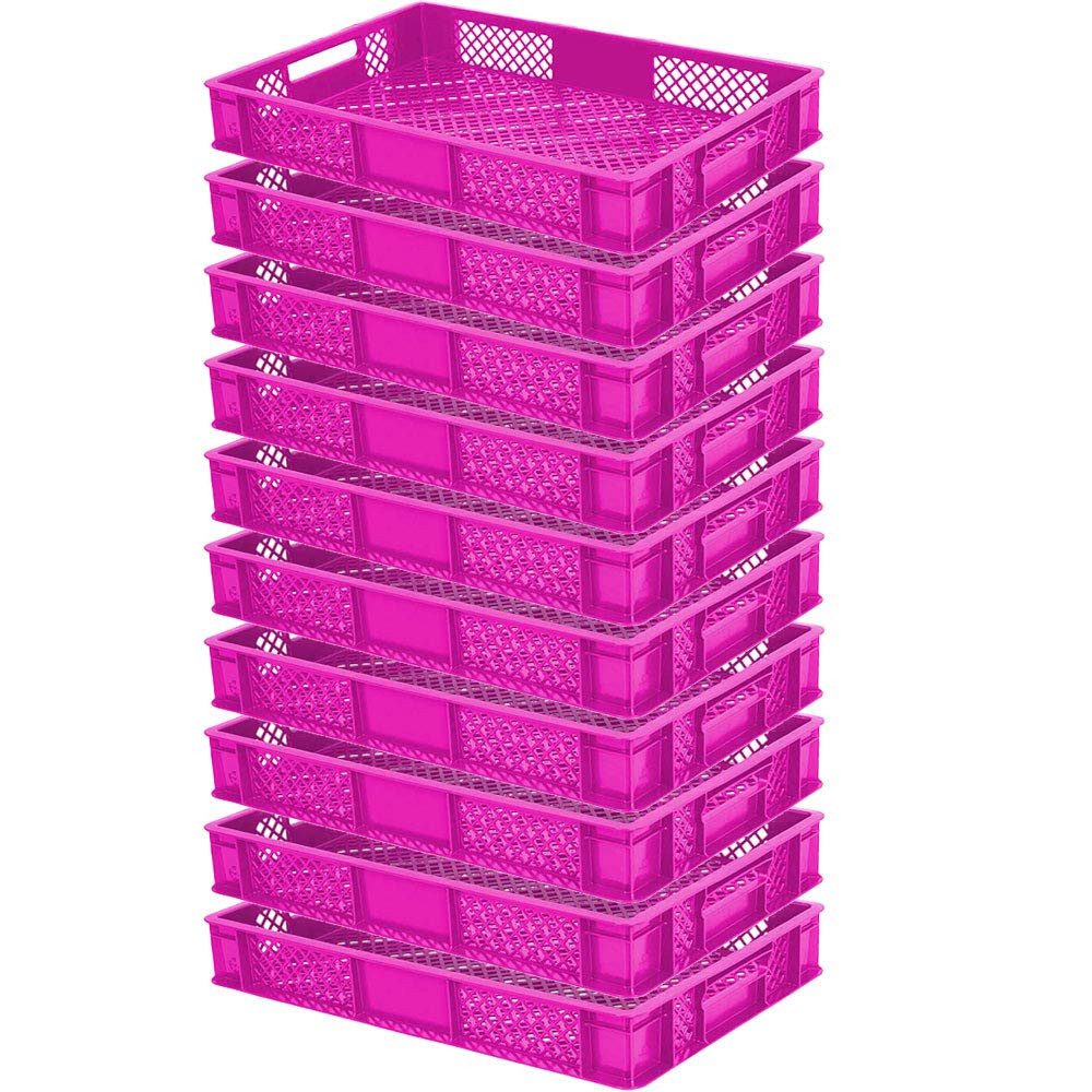 BRB-Lagertechnik Stapelbox 10x Eurobehälter/Bäckerkiste durchbrochen, LxBxH 600x400x90 mm, Stoßfest, robust und formstabil