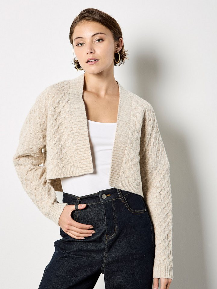 Apricot Cardigan Strickjacke mit Wickelausschnitt und Zopfmuster