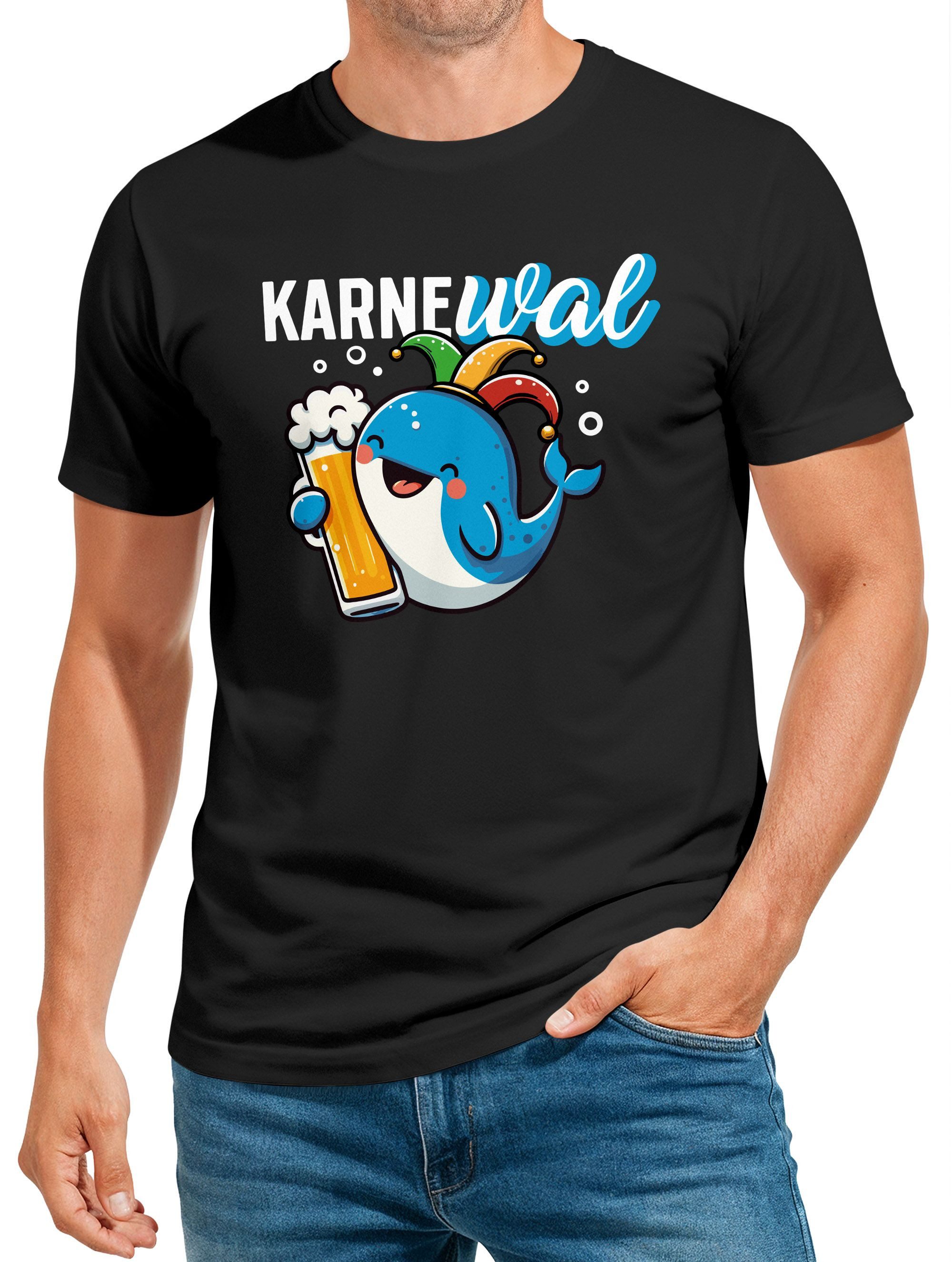 Print-Shirt Herren T-Shirt Fasching Karneval Wal Bier Kostüm-Ersatz Verkleidung