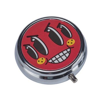 CHAMP Aschenbecher Taschen ASCHENBECHER "Funny Faces" Ø5cm mit Deckel aus Metall 46 (Rot), rund Mini Taschenaschenbecher Reiseaschenbecher Reise Outdoor