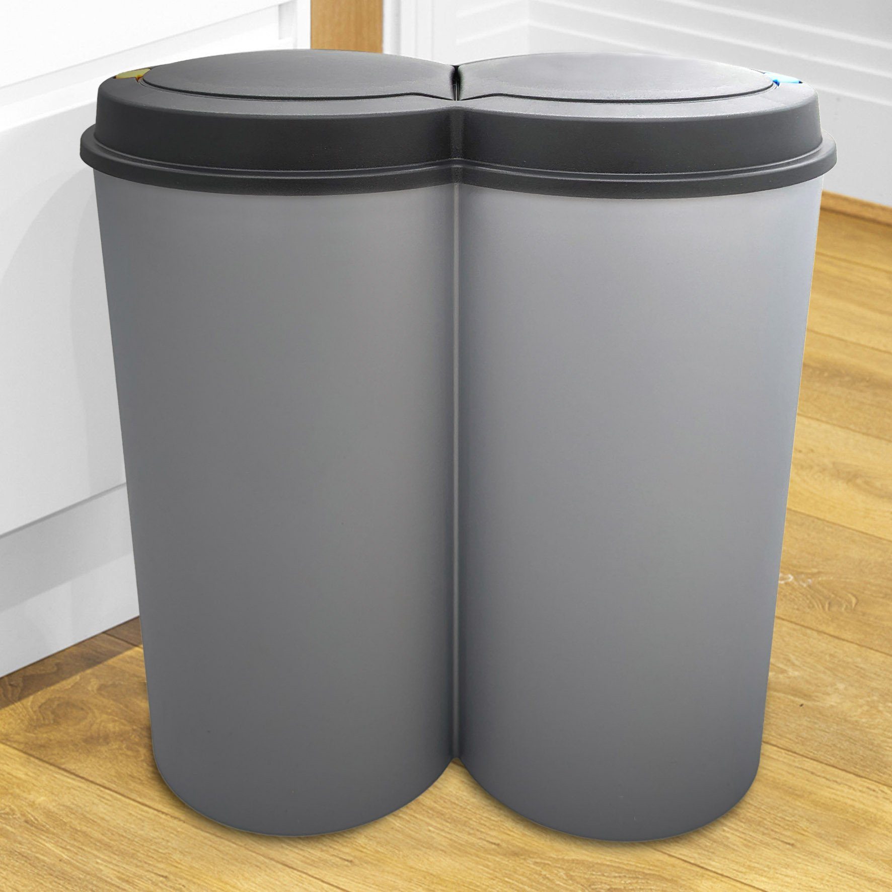 Mülleimer Druckknopf Duo Spetebo - praktischem mit 2x25 mit Liter Mülltrennsystem grau, Abfalleimer Bin Deckel