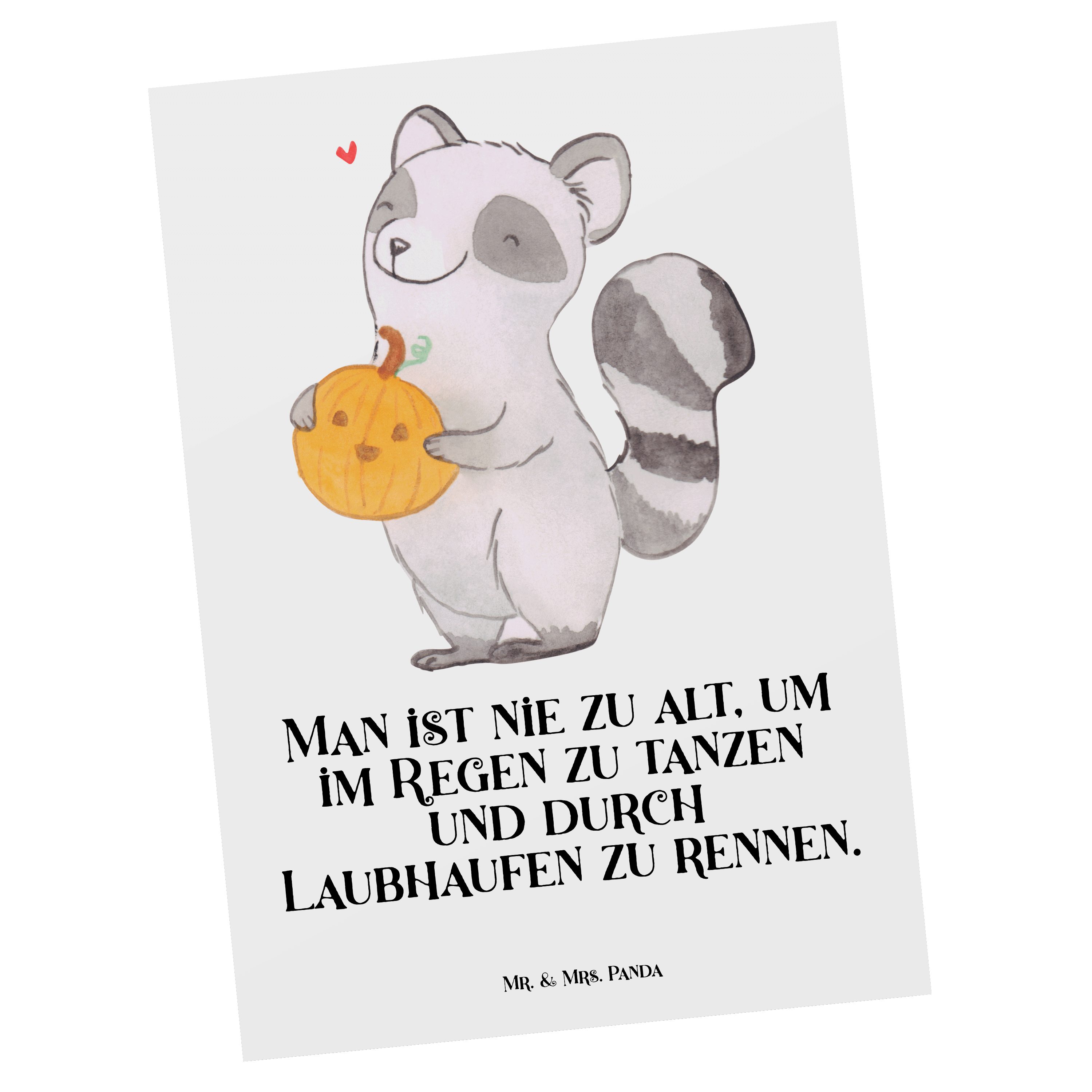 Mr. & Mrs. Panda Postkarte Waschbär Kürbis - Weiß - Geschenk, Deko, Ansichtskarte, Schenken, Ein