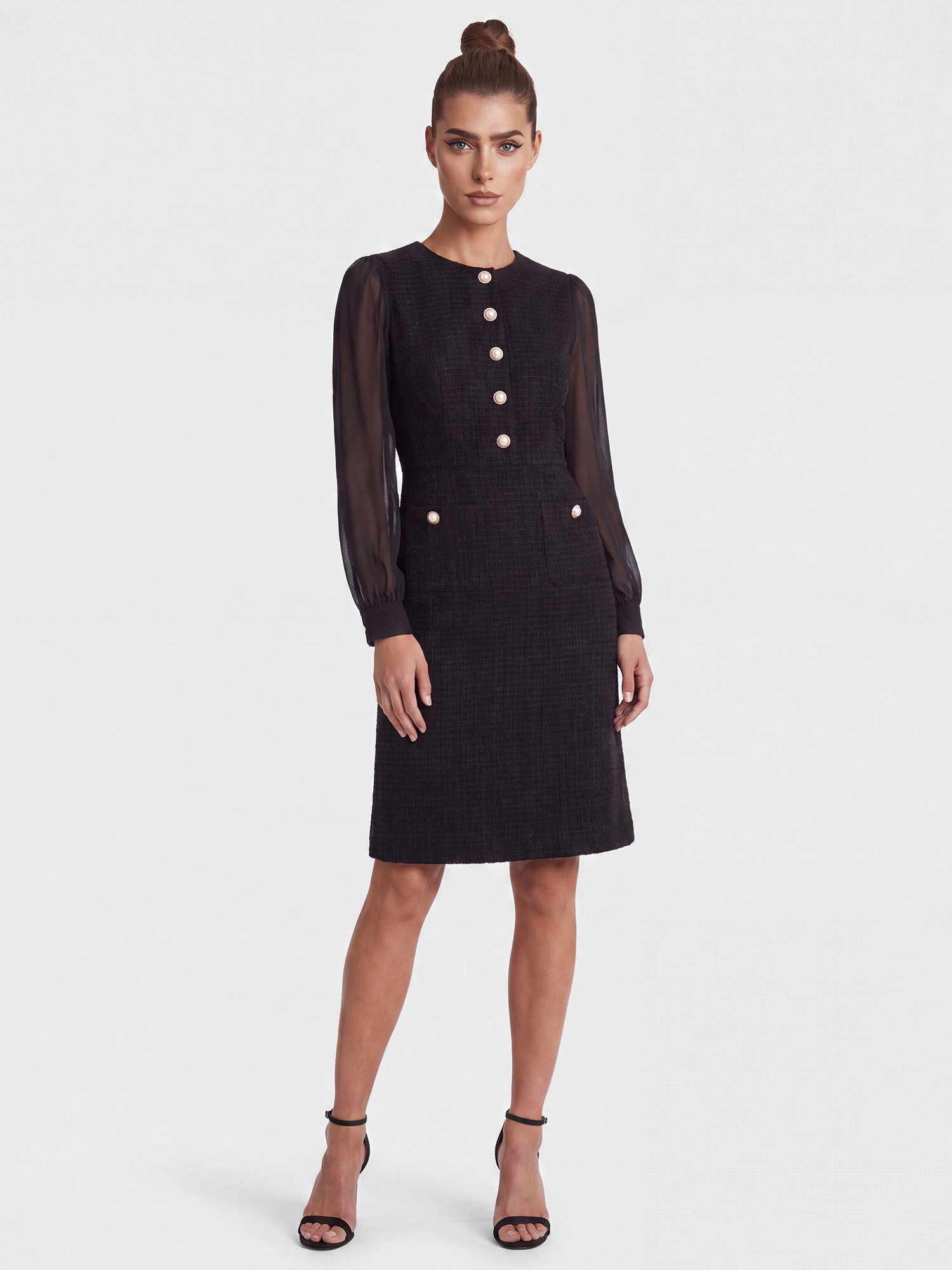 Apart Midikleid mit Chiffonärmeln und Zierknopfleiste