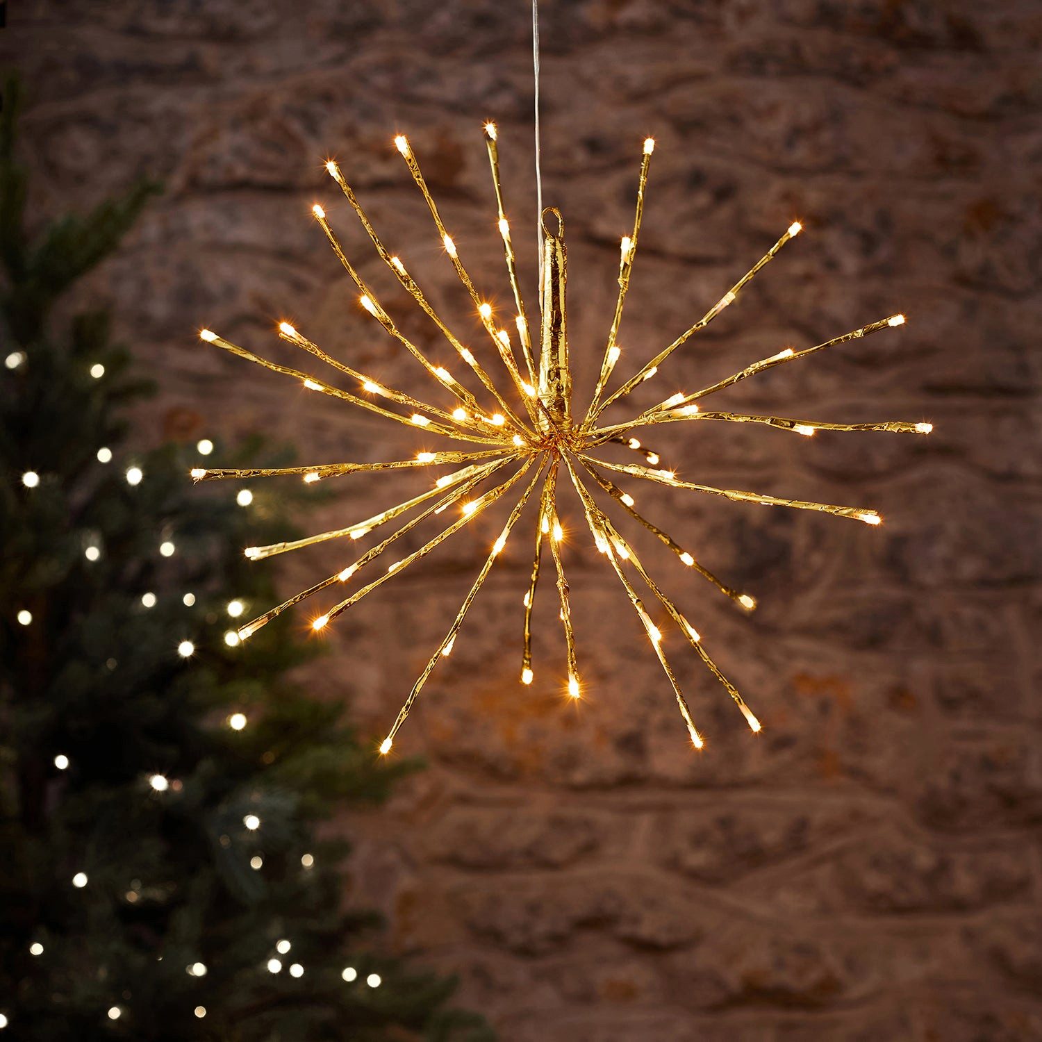 Lights4fun LED-Lichterkette 7er LED Sternen-Lichtervorhang blinkend warmweiß 45cm Außen
