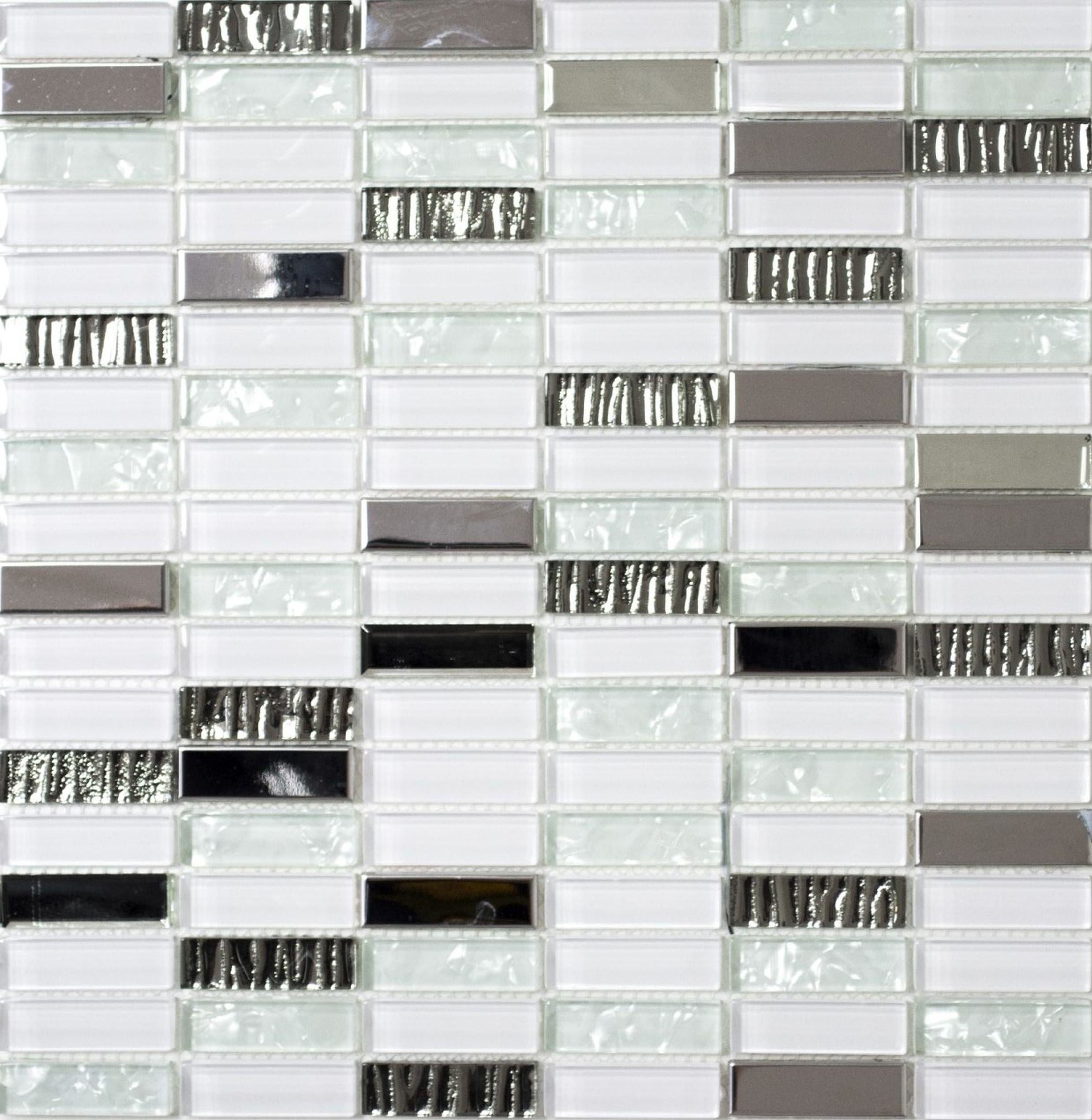 Mosani Mosaikfliesen Glasmosaik Stäbchen Mosaikfliesen Edelstahl weiss silber