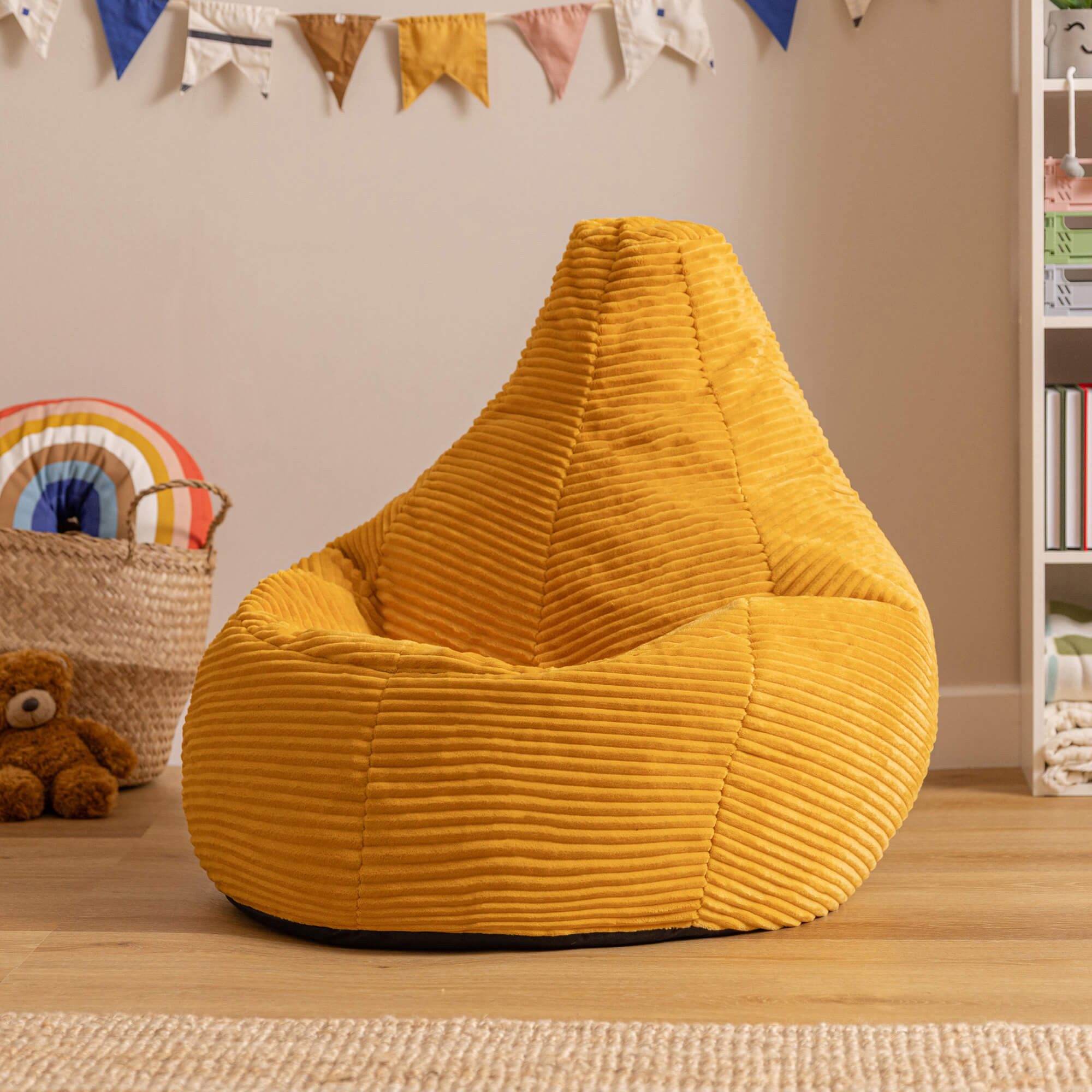icon Sitzsack Kinder Sessel aus Cord Flauschig „Dalton", 69x59x65cm, Made in Germany, für Kinderzimmer, mit Füllung