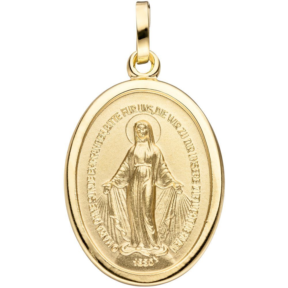 Schmuck Krone Kettenanhänger Anhänger Heilige Maria Milagrosa aus 333 Gold Gelbgold teilmattiert oval, Gold 333