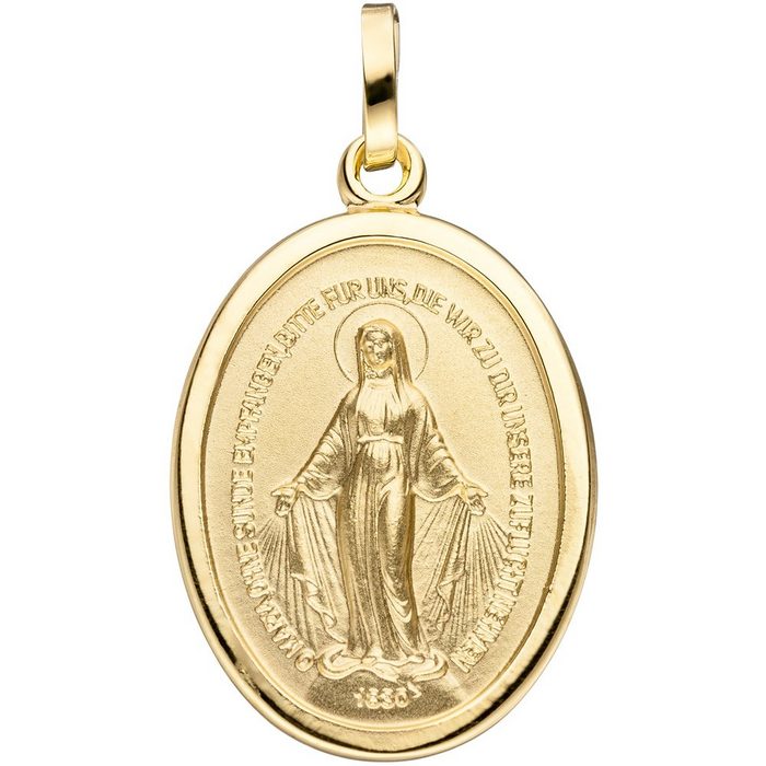 Schmuck Krone Kettenanhänger Anhänger Heilige Maria Milagrosa aus 333 Gold Gelbgold teilmattiert oval Gold 333