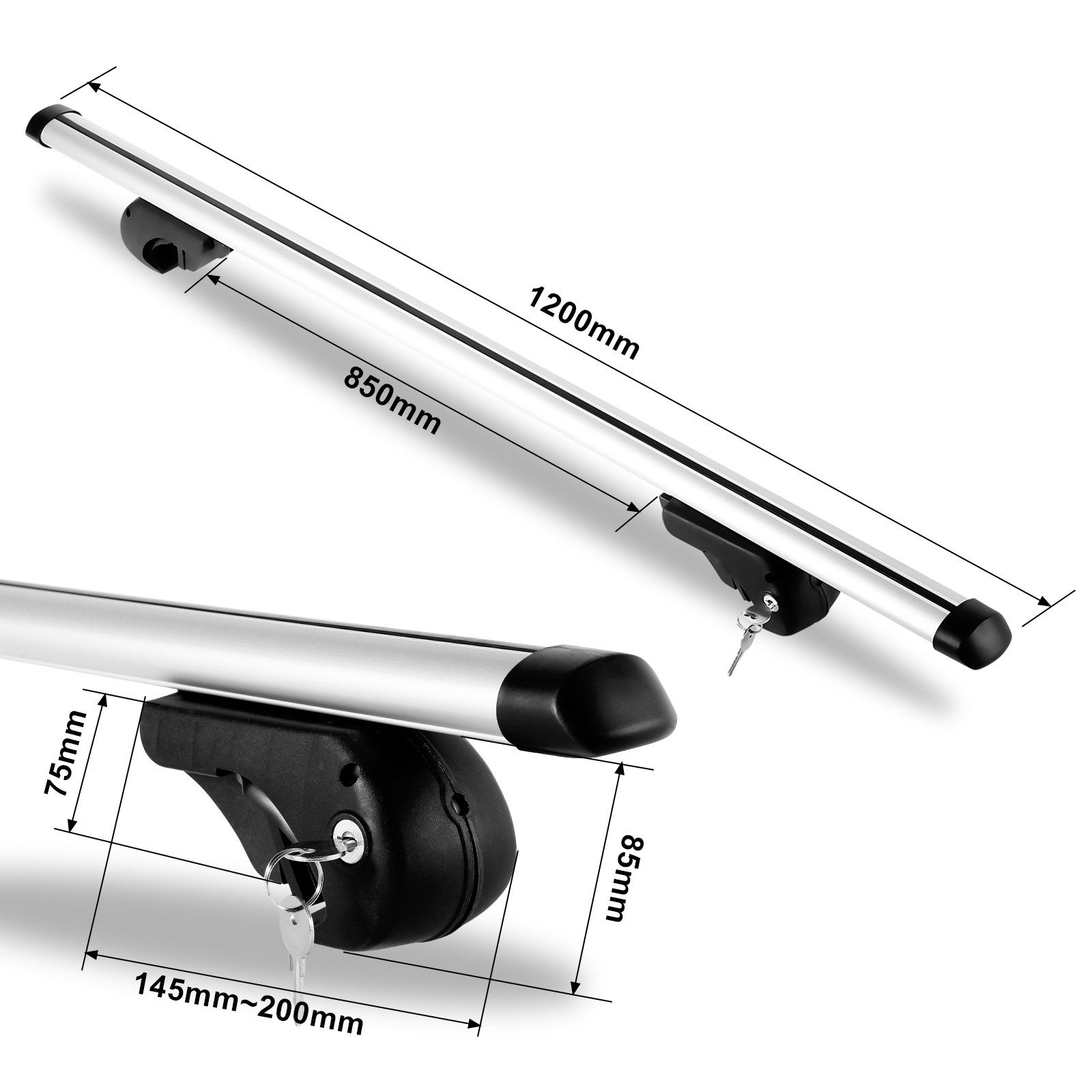 Clanmacy Relingträger Dachträger Universal Aluminium Abschließba Relingträger bis 150 kg (1-St)