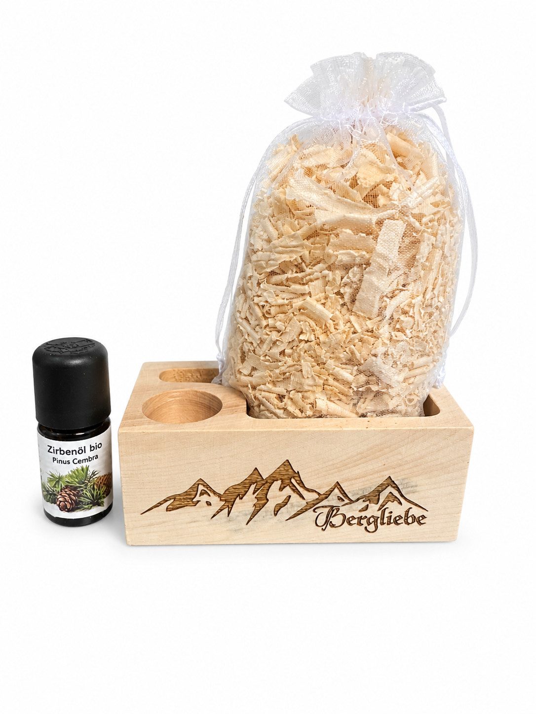 Zirbenvielfalt Zirbenkissen Zirbenset Bergliebe aus Zirbenholz mit 5ml Zirbenöl und Späne, 3-tlg.