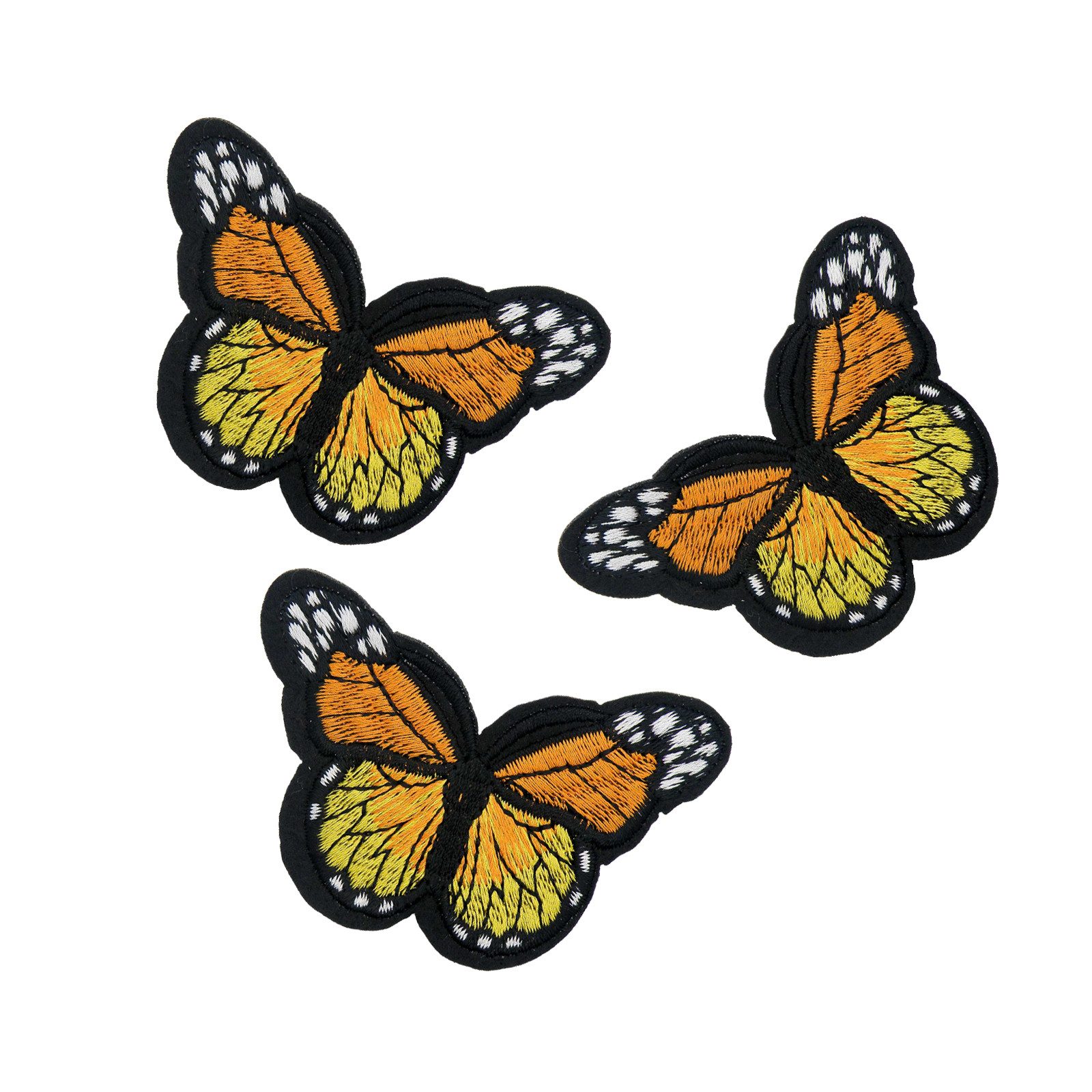 maDDma Aufnäher 3 Schmetterling Aufbügler bestickt Farb-/ Größenwahl, Polyester, Polyethylen Schicht, 46 x 78 mm orange