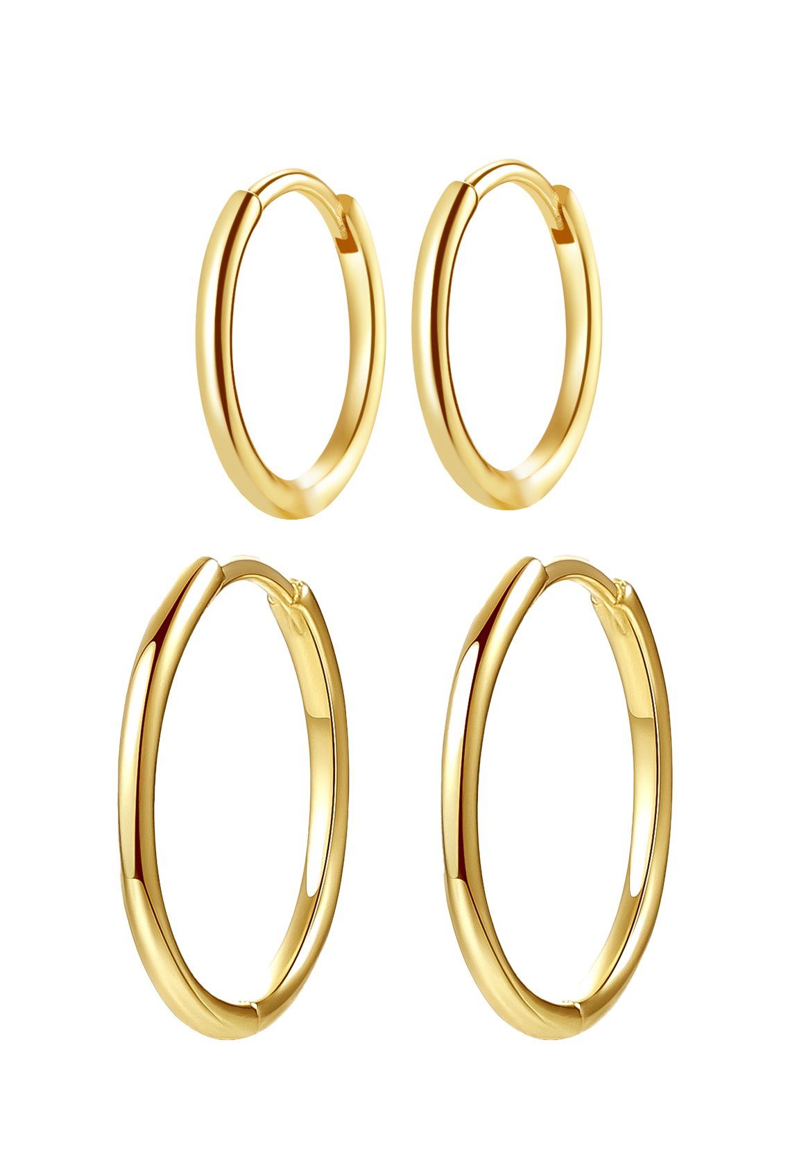 Hey Happiness Klappcreolen Silber 925 Set Herren, Unisex Basic, 18K Goldene Ohrringe für Männer, 4er Set Silber Ohrringe