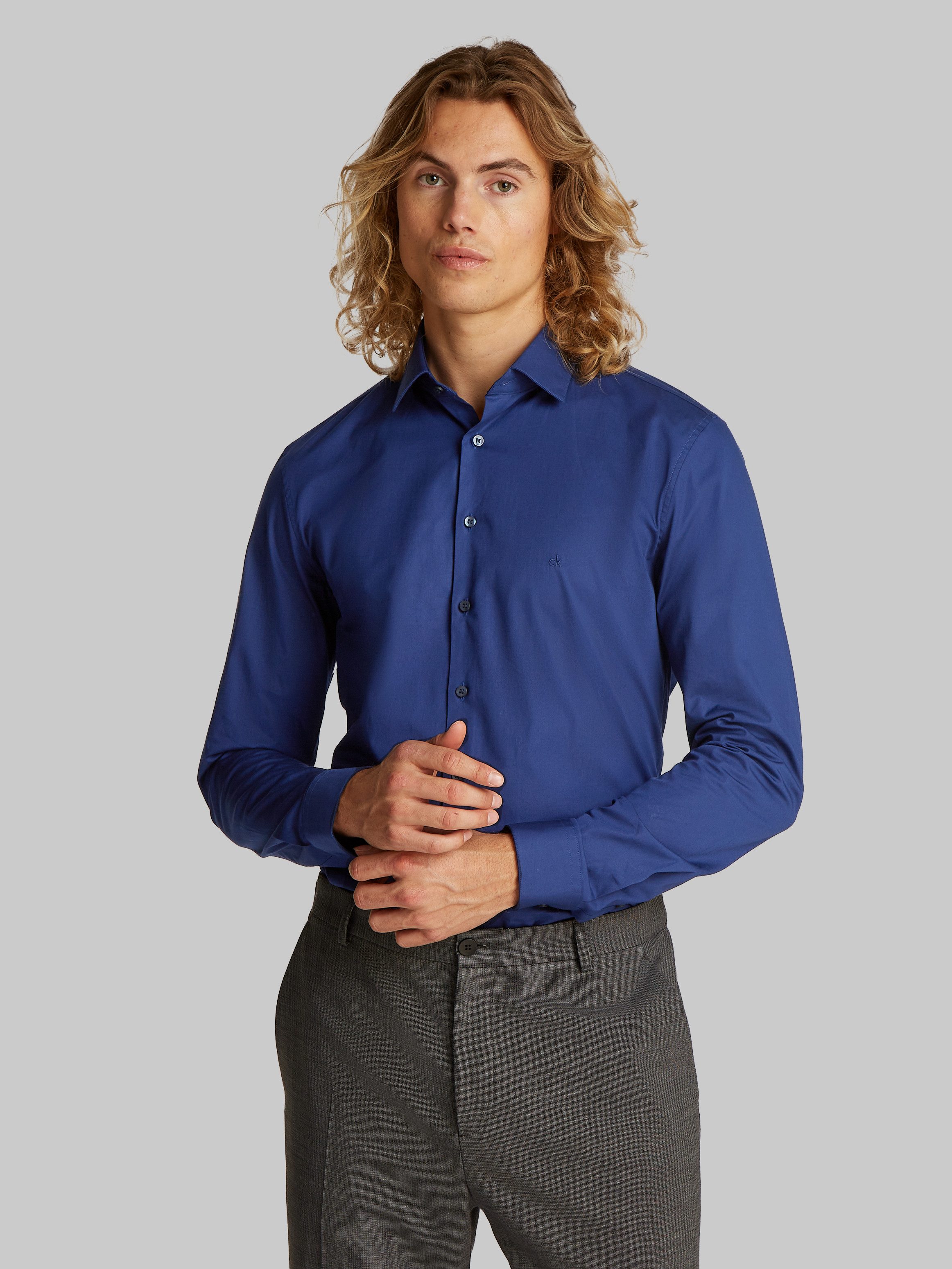 Calvin Klein Businesshemd POPLIN STRETCH SLIM SHIRT mit Kentkragen, Logopri günstig online kaufen