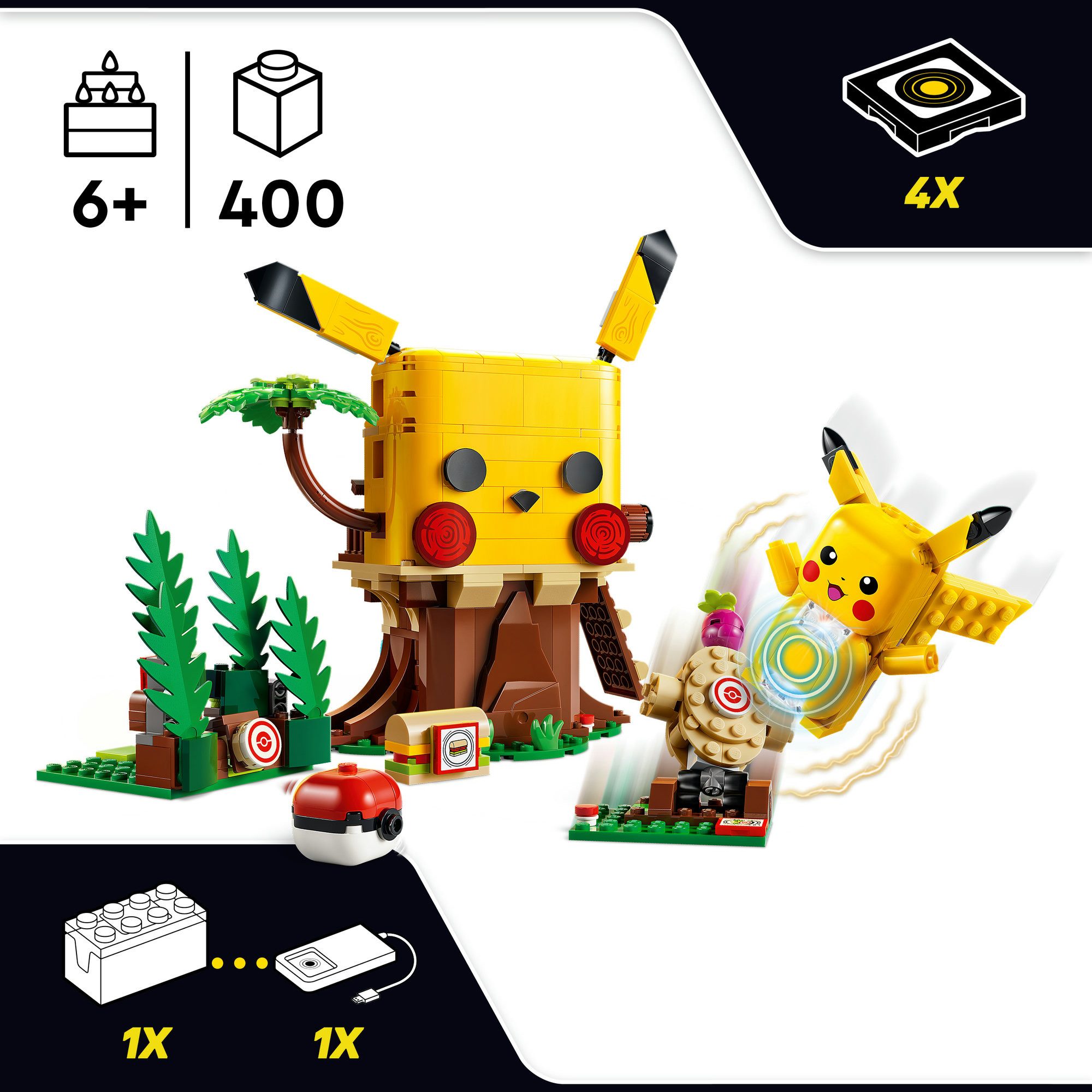 LEGO® SMART Play: Trainingshaus mit Pikachu (72164), LEGO Pokémon Konstruktionsspielsteine, (400 St), inklusive SMART Brick; mit Licht- und Soundeffekten