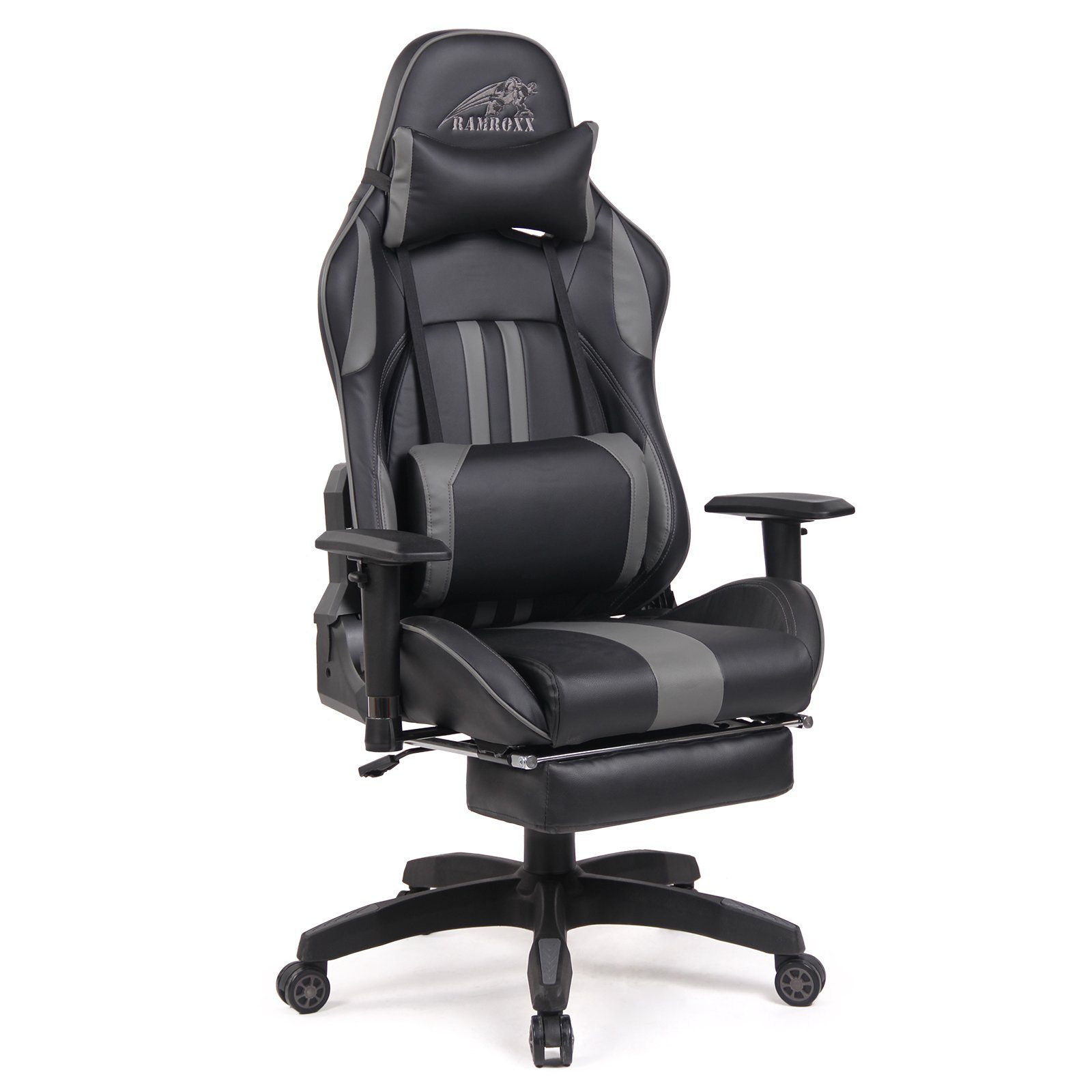 Bürostuhl Grau Fußstütze Chair Gaming eSport RAMROXX RAMROXX Schwarz Gamingstuhl Sportsitz mit