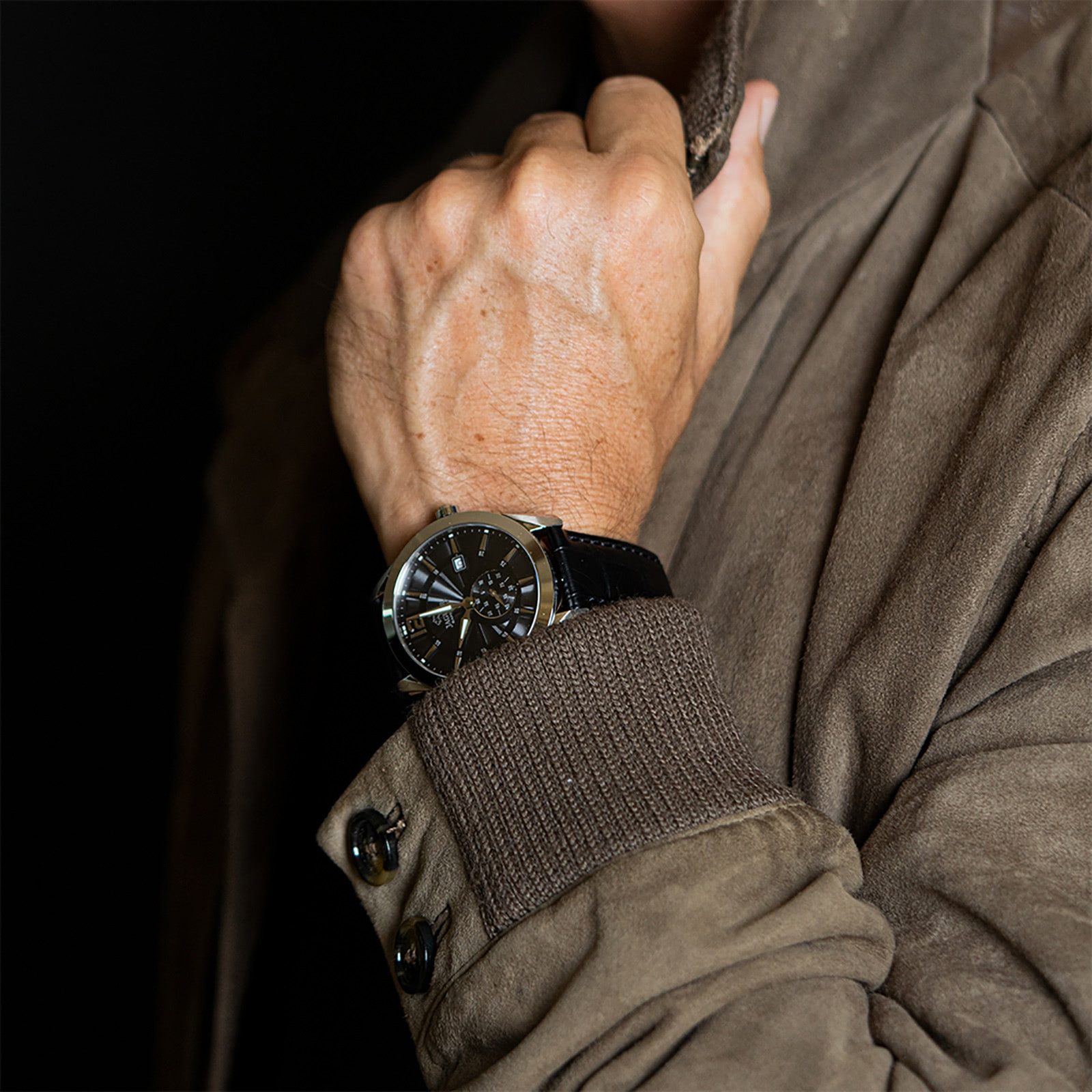 JAGUAR Quarzuhr Jaguar Herren Uhr Elegant Quarz J663/4, (Analoguhr), Herren Armbanduhr rund, Lederarmband schwarz