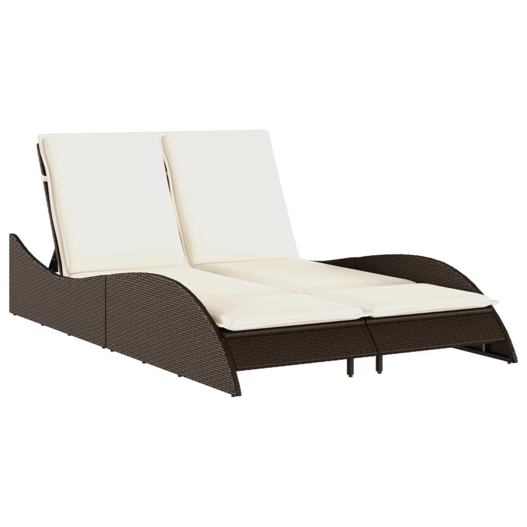 vidaXL Gartenliege Sonnenliege mit Auflagen Braun 114x205x73 cm Poly Rattan, 1 St.