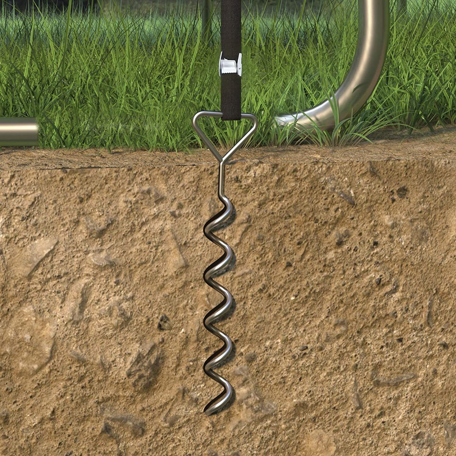 SONGMICS Spanngurt Eisen-Bodenanker Spiral-Bodenverankerung, 8 -St.