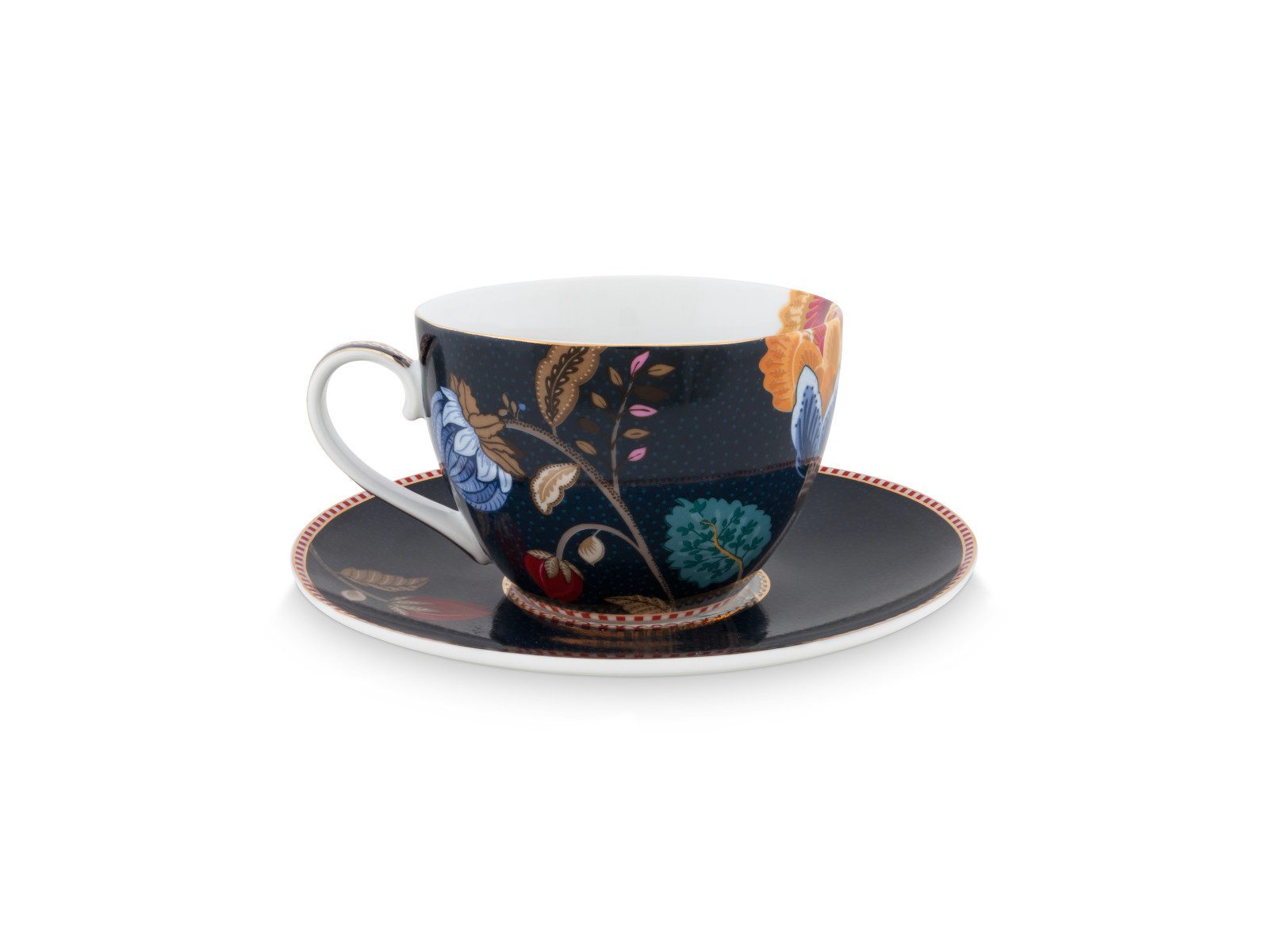 PiP Studio Tasse Fantasy Denim Blue Cappuccino Tasse mit Untertasse 0,28l, Porzellan