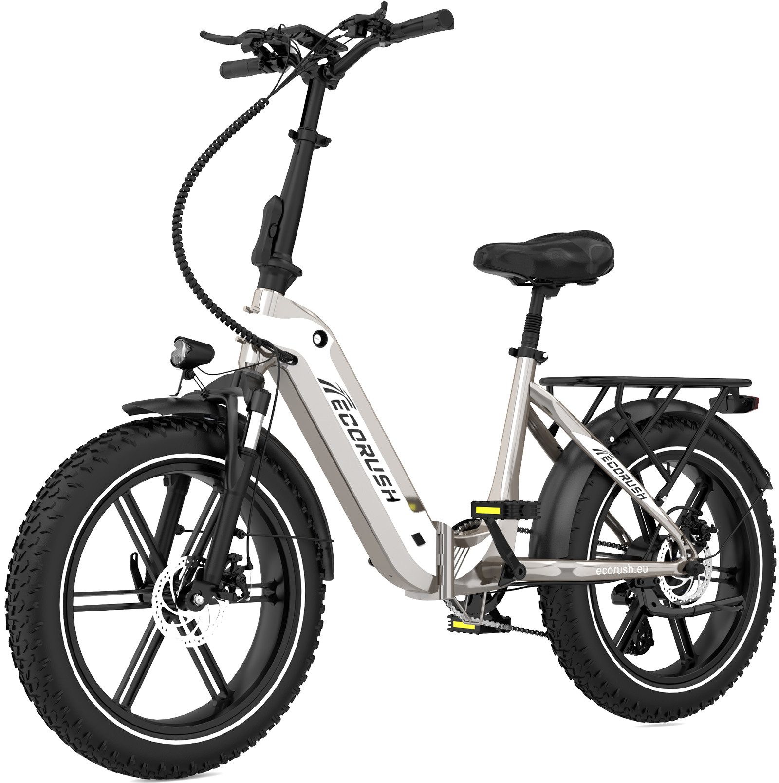 ECORUSH E-Bike Faltrad R2 20*4,0 Zoll Elektrofahrrad bis zu 60-100km, 7 Gang shimano shimano Schaltwerk, Kettenschaltung, 250W Heckmotor, 499,2 Wh, Faltrad, MTB E Mountainbike, Pedelec für Damen u. Herren