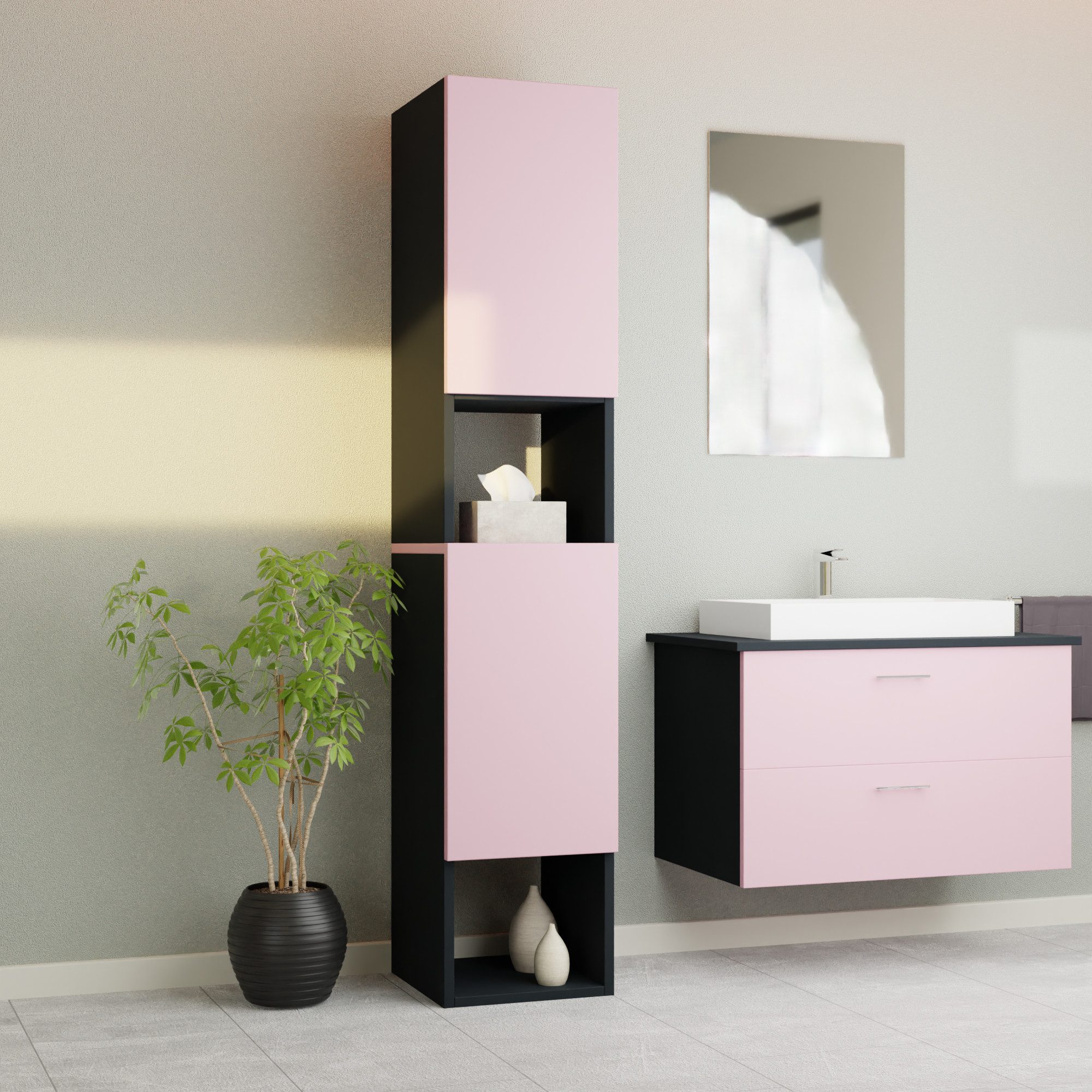 Badezimmer-Set Badezimmerschrank GLC2, hängend, stehend, Rose