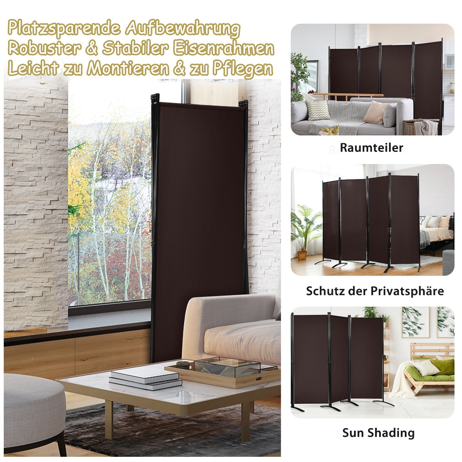 Produktbild von COSTWAY Paravent, Raumteler 240x170cm, Mt Handgewebter Textur, Klappbar