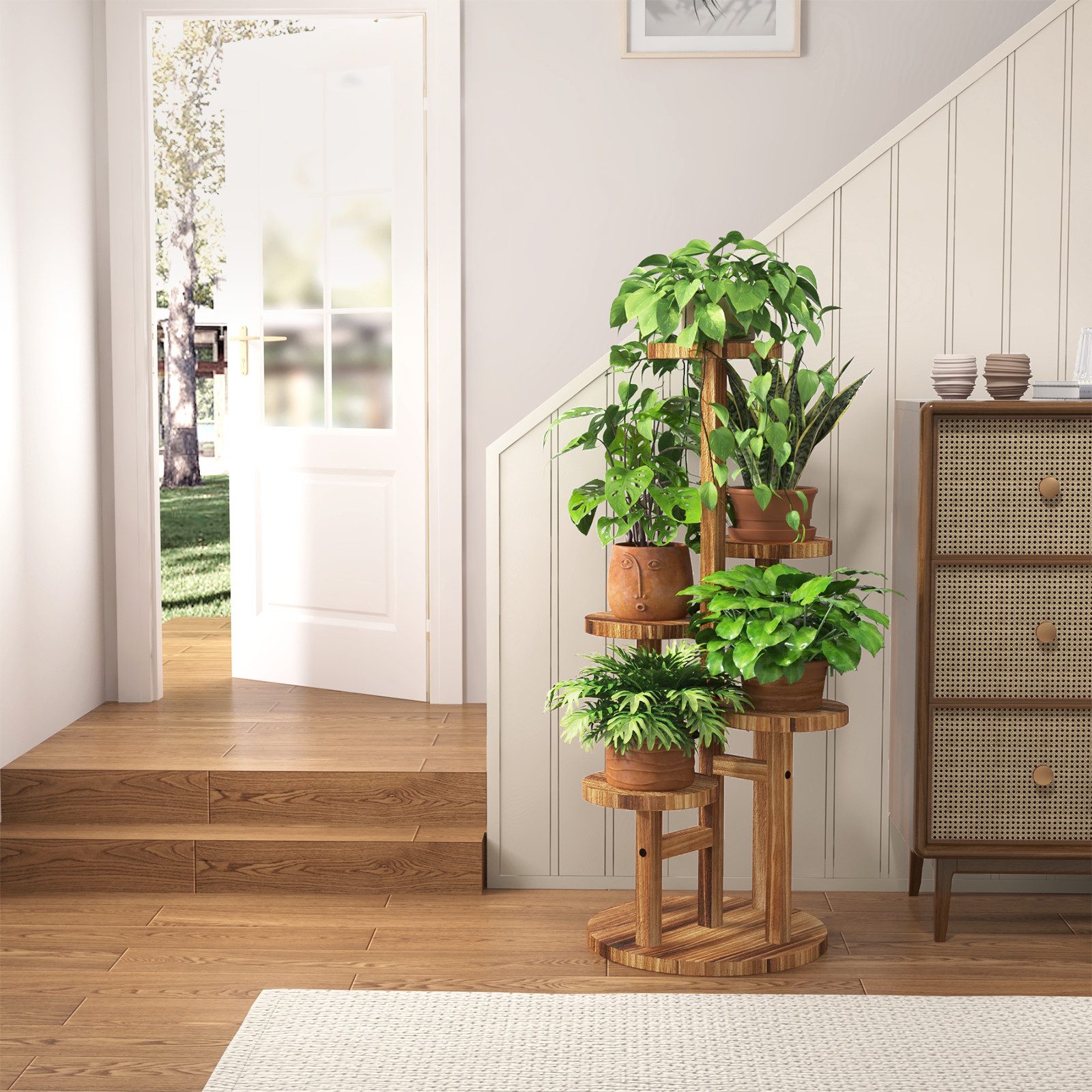Bamworld Blumenständer Holzblumenständer 5-stufig – Platzsparender Pflanzenträger (1 St), für Wohnzimmer, Garten & Terrasse – Stilvoller Pflanzenhalter – Bild 5 von 5