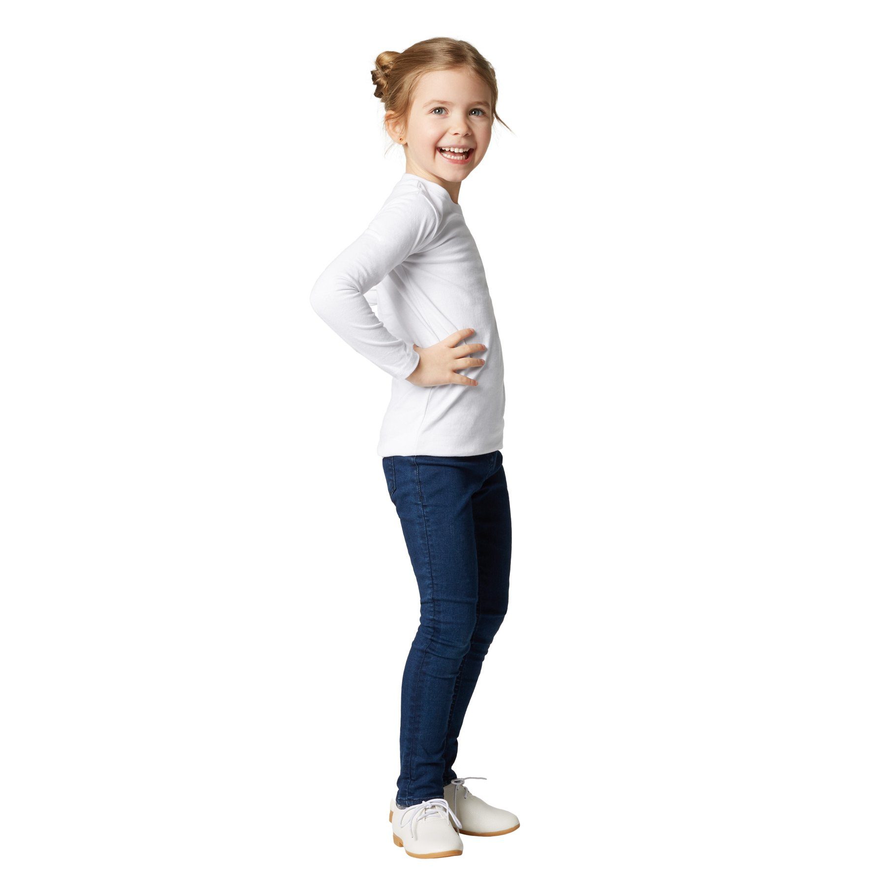 dressforfun Longsleeve Langarmtop, Für viele Outfits & Auftritte, Rundhals mit (Freizeitoberteil, Konfektionsgröße 104 (3-4 Jahre) in weiß) Einfarbiges Langarm-Shirt für Kinder, Fester Stoff, hoher Tragekomfort