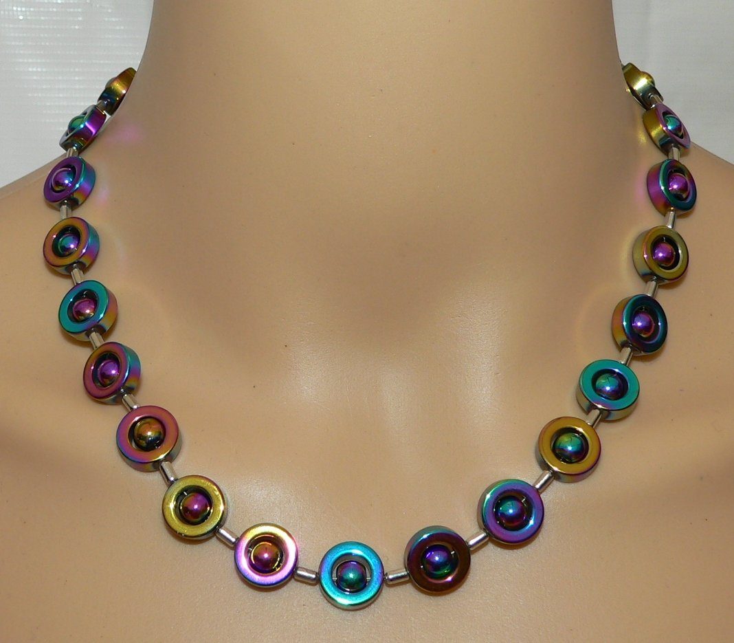 traumschmuck Kette ohne Anhänger 486t Kette Halskette Hämatit Ring multicolor Glasperle bunt (incl. Schmuckbox), handgefertigt, Made in Germany